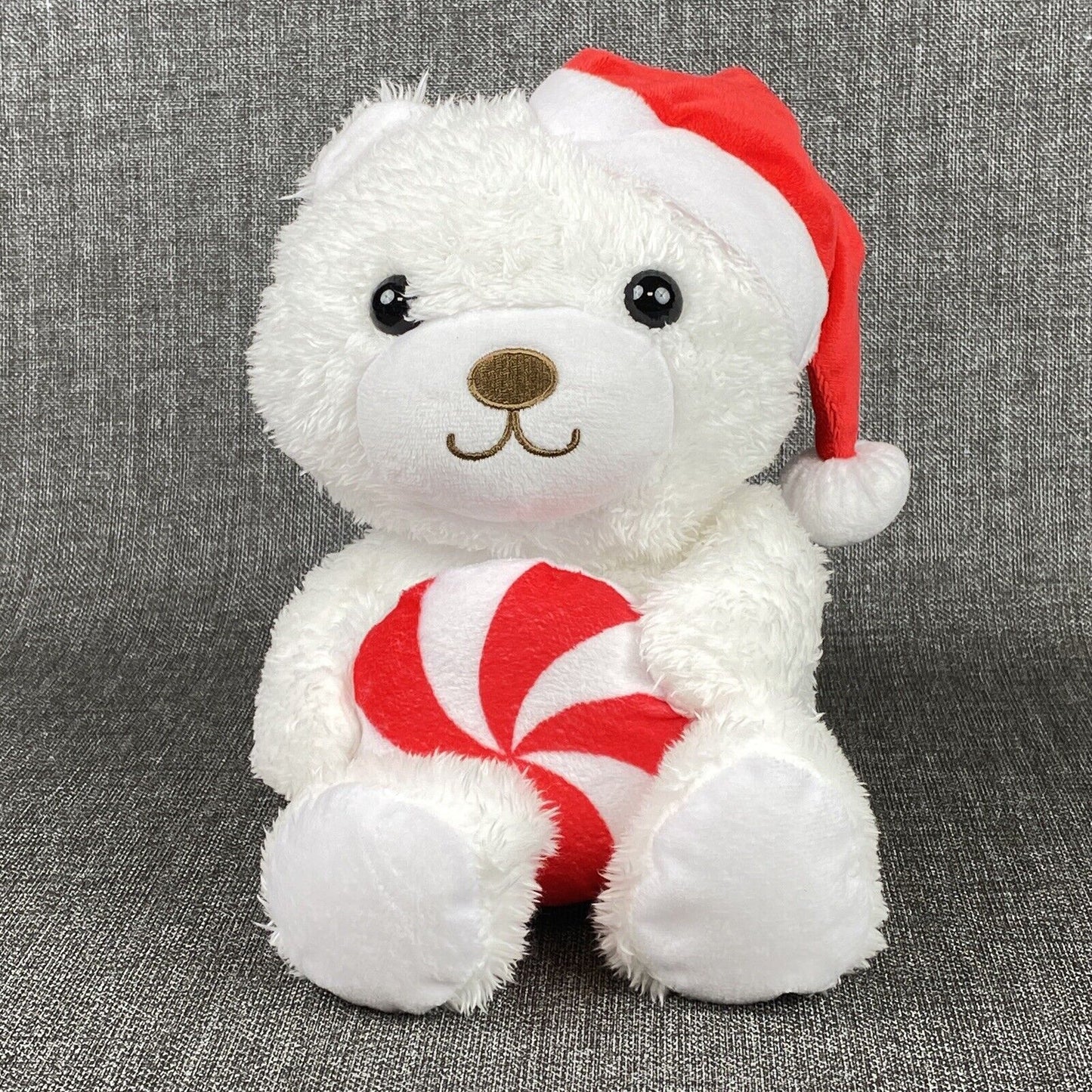 Vintage Hallmark Christmas White Teddy Bear Soft Plush with Candy and Hat 11"