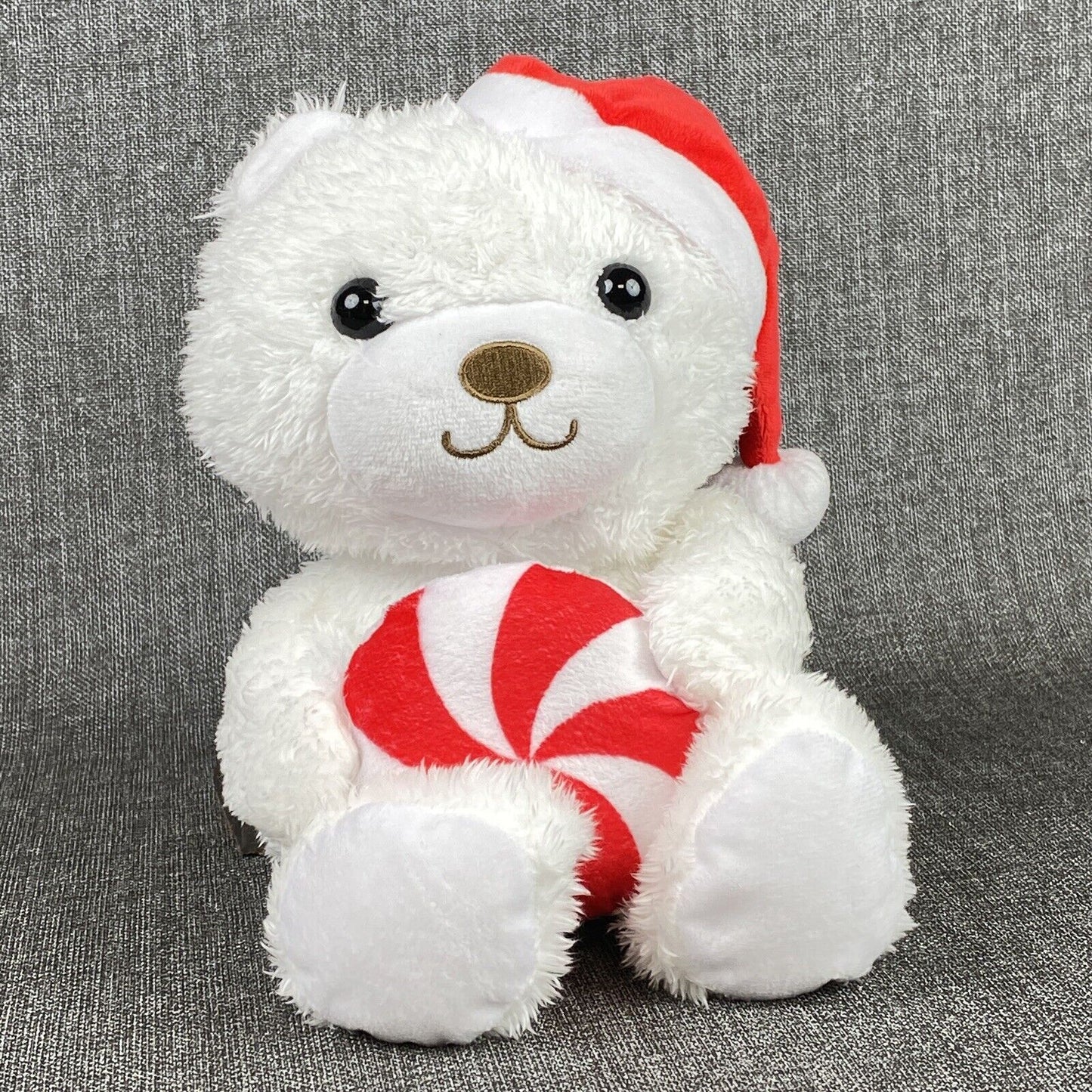 Vintage Hallmark Christmas White Teddy Bear Soft Plush with Candy and Hat 11"