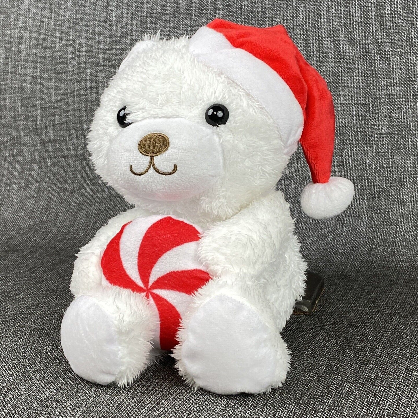 Vintage Hallmark Christmas White Teddy Bear Soft Plush with Candy and Hat 11"