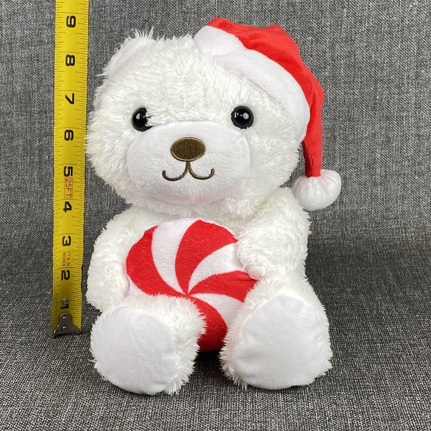 Vintage Hallmark Christmas White Teddy Bear Soft Plush with Candy and Hat 11"