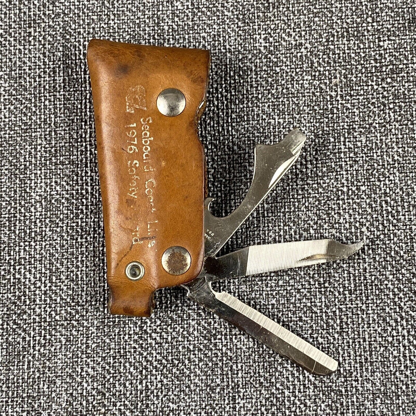 Vtg. Seaboard Coast Line SCL Railroad Bottle Opener, File, Razor Leather Pouch