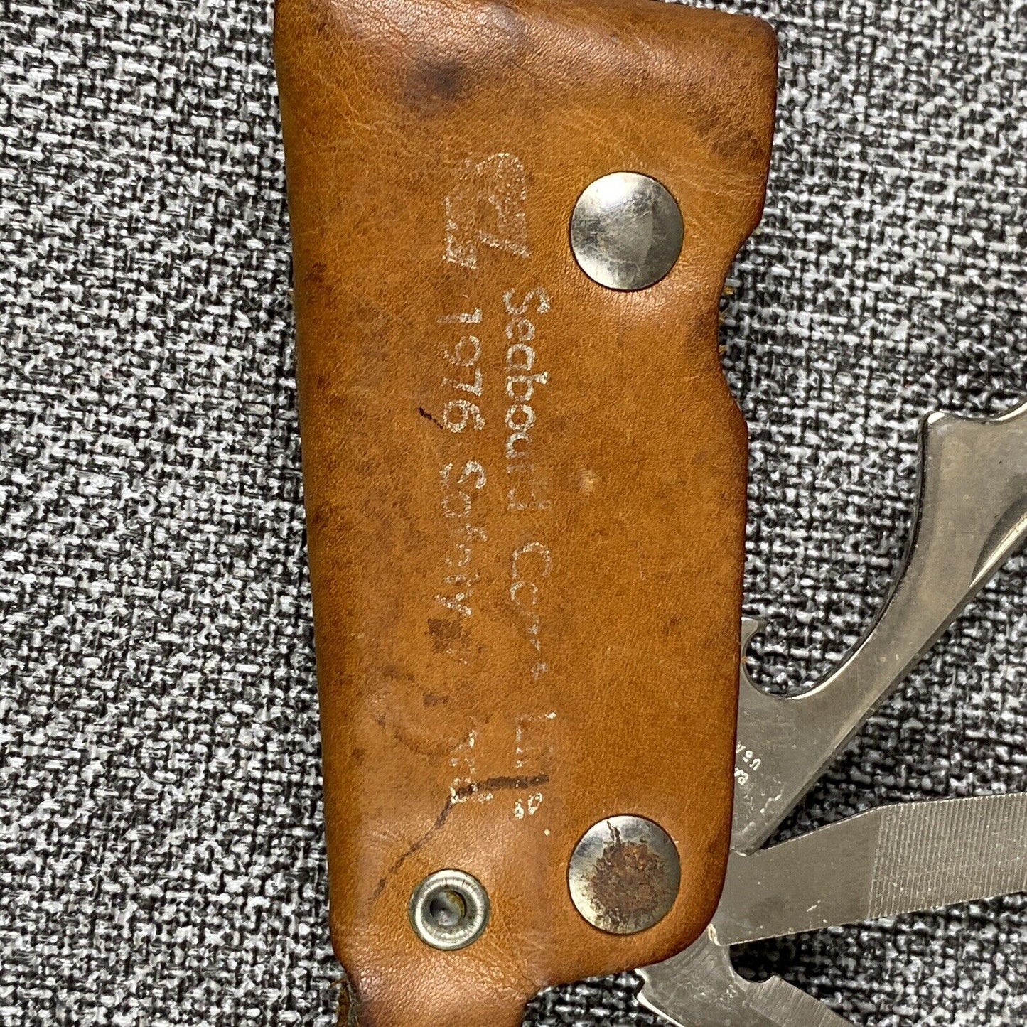 Vtg. Seaboard Coast Line SCL Railroad Bottle Opener, File, Razor Leather Pouch
