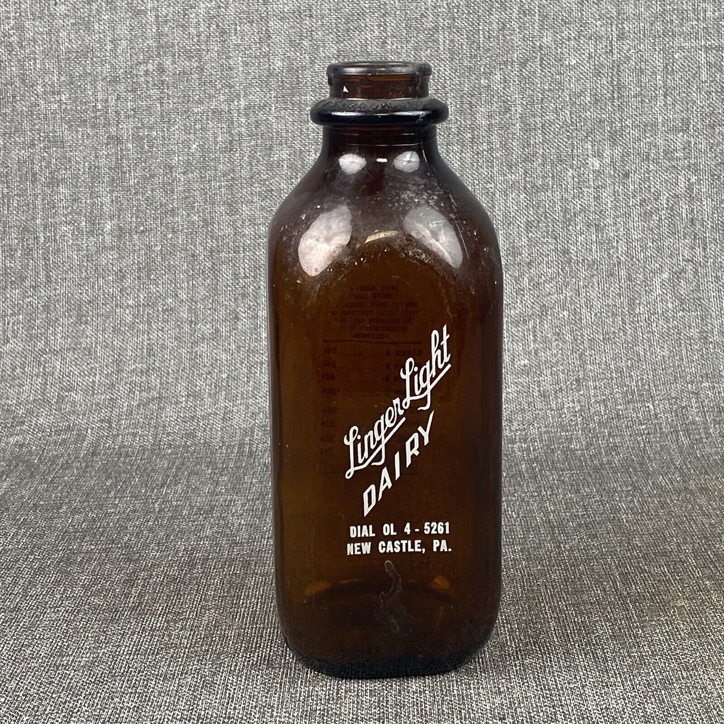 Linger Light Dairy Farm Amber Milk Bottle New Castle PA Vintage Quart