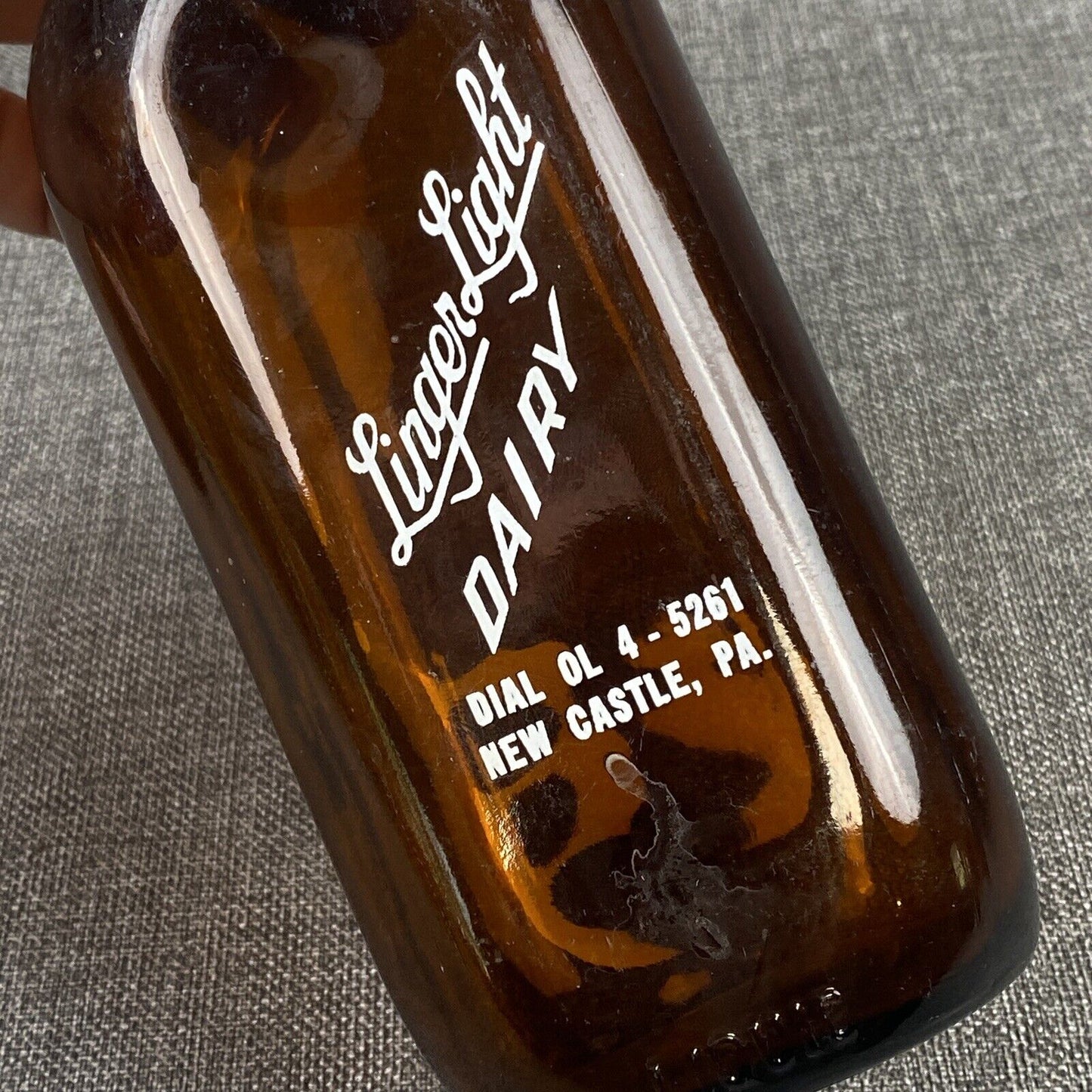 Linger Light Dairy Farm Amber Milk Bottle New Castle PA Vintage Quart