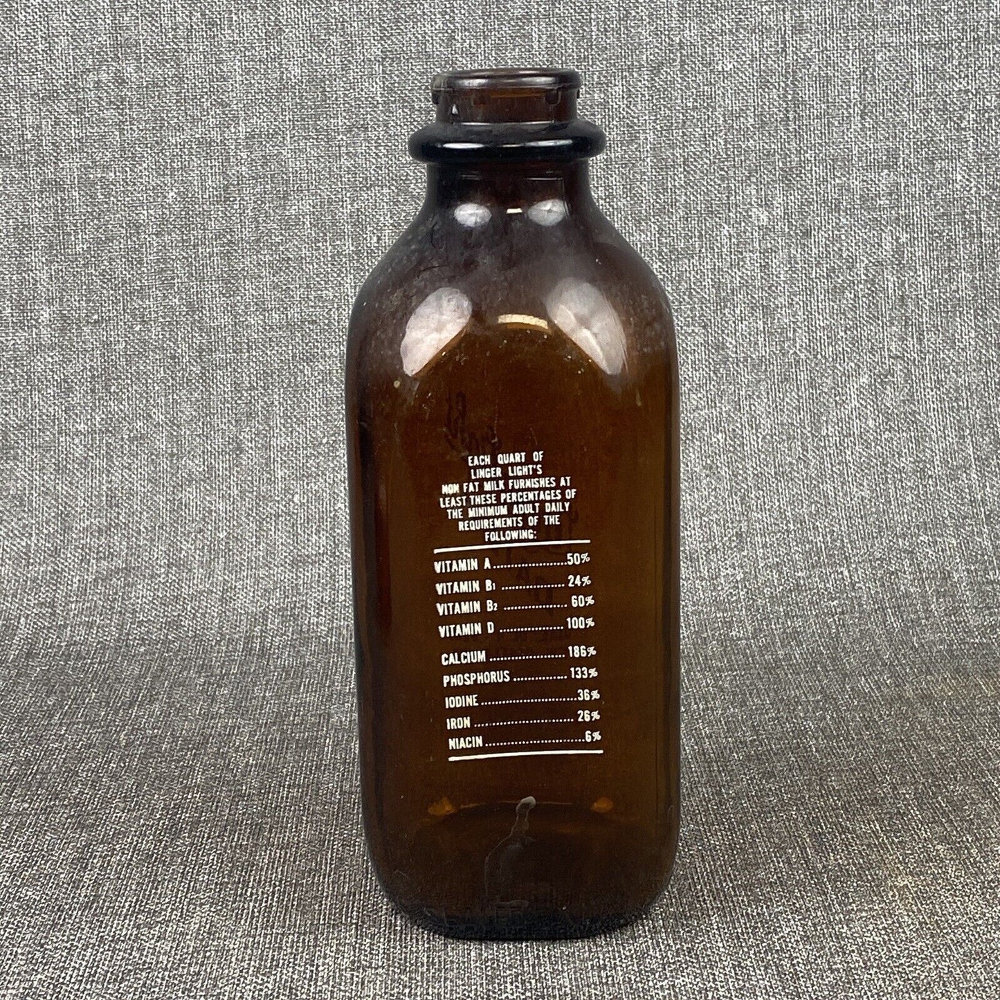 Linger Light Dairy Farm Amber Milk Bottle New Castle PA Vintage Quart