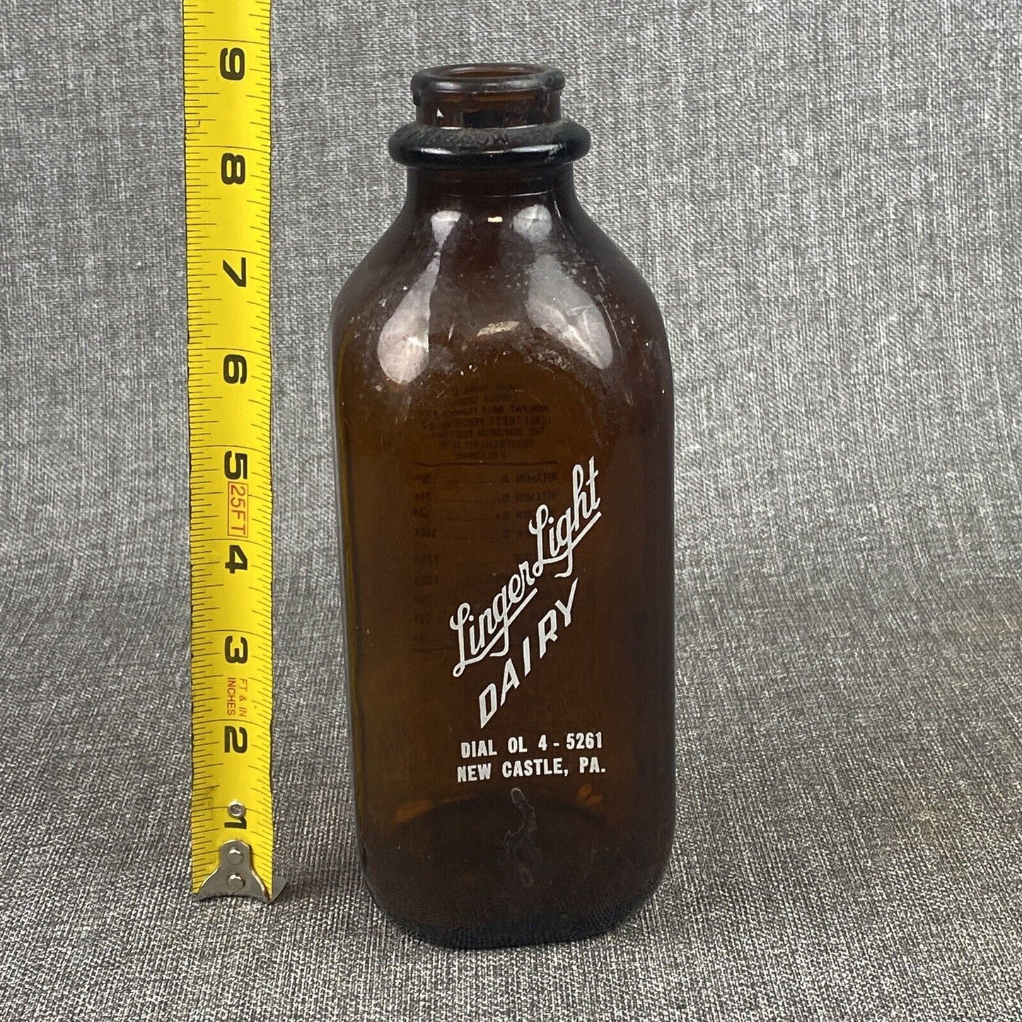 Linger Light Dairy Farm Amber Milk Bottle New Castle PA Vintage Quart