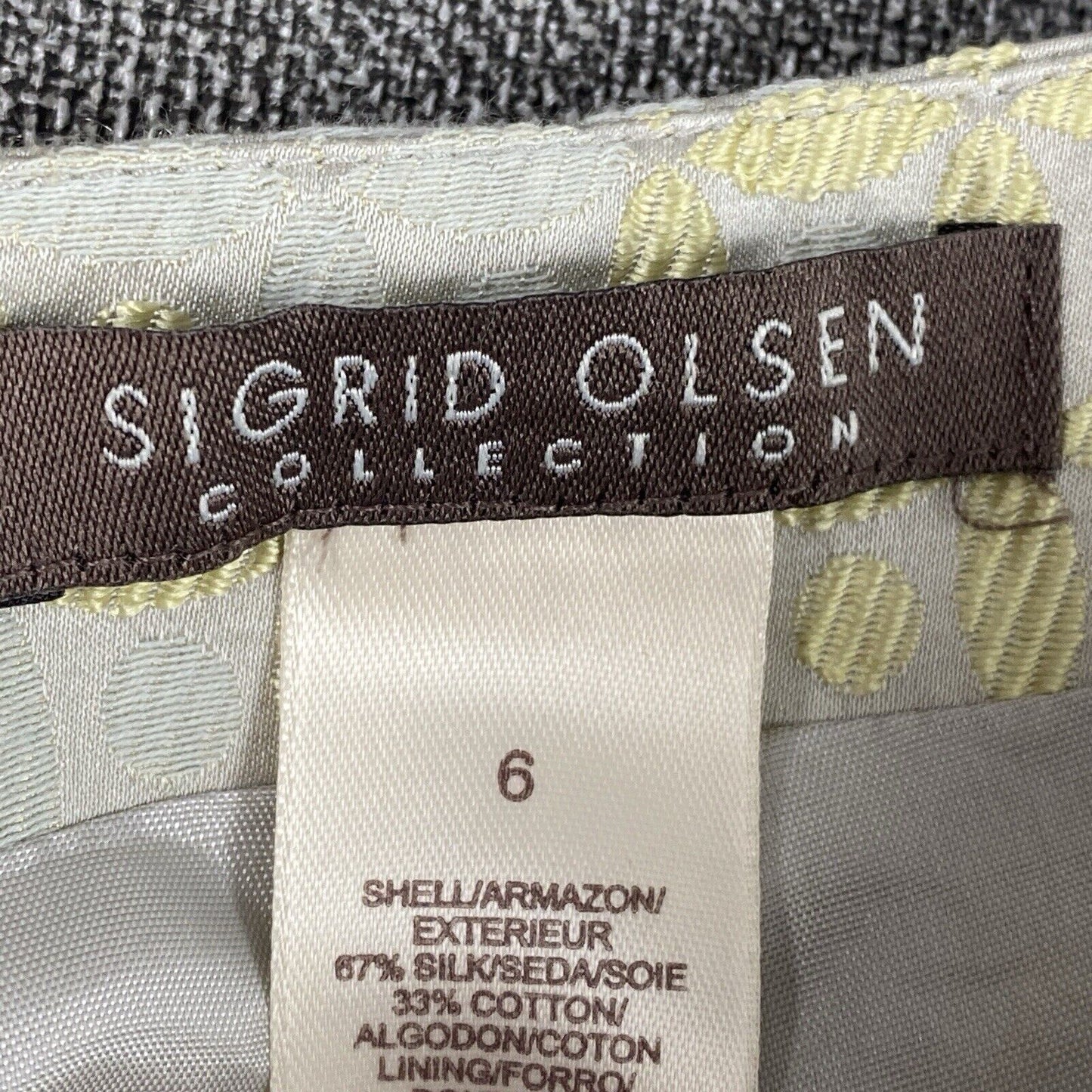 Sigrid Olsen Dress Pants Womens Size 6 Straight Leg Grey with Grey/Yellow Petals