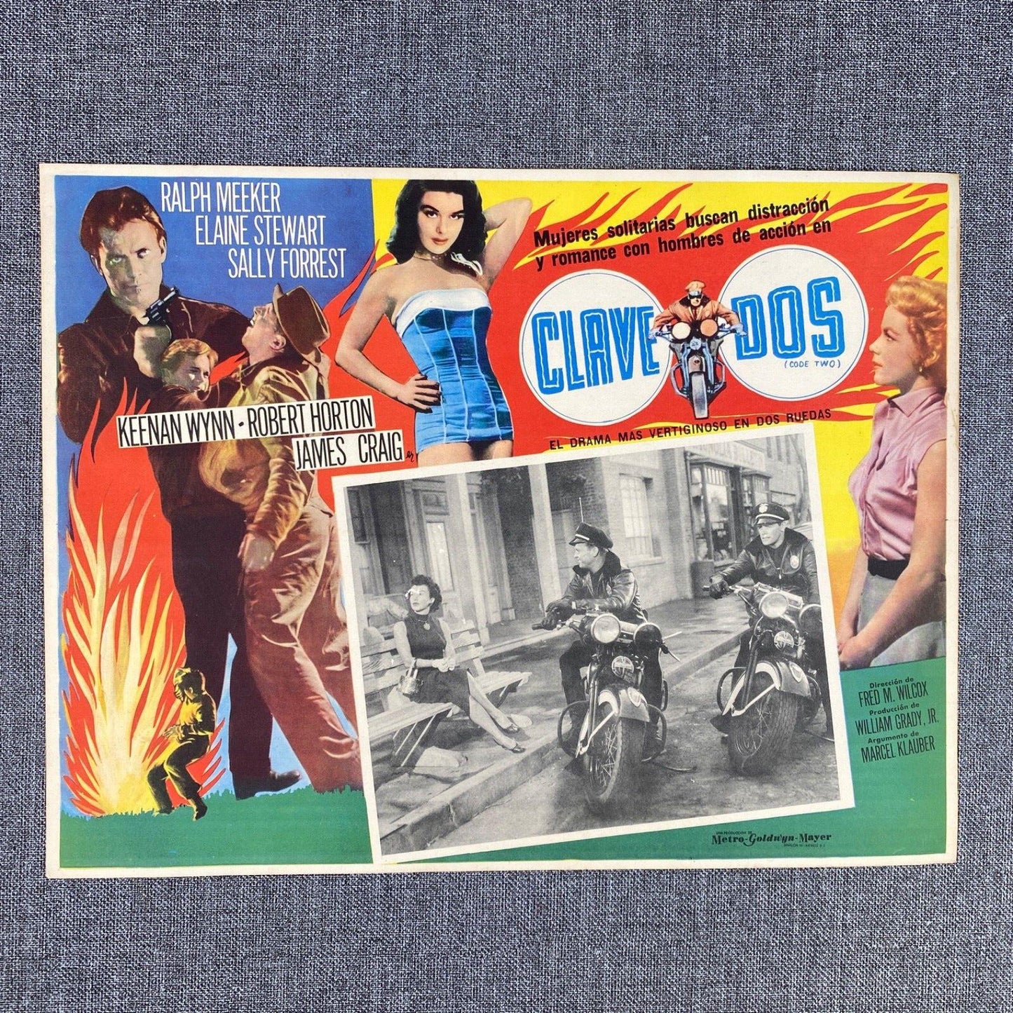 Clave Dos "Code Two" 1953 Vintage Movie Lobby Card Motorcycle Cops 16" x 12"