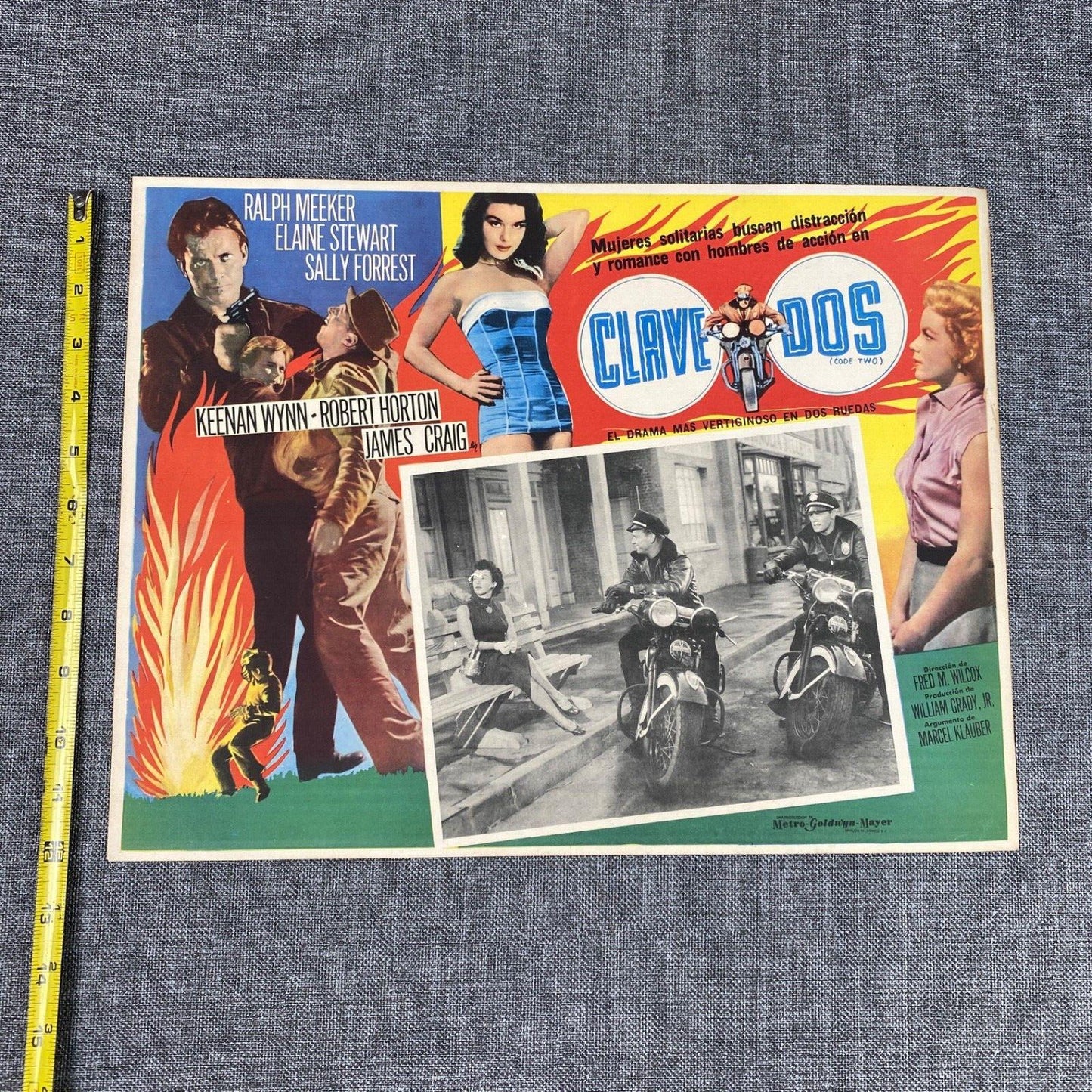 Clave Dos "Code Two" 1953 Vintage Movie Lobby Card Motorcycle Cops 16" x 12"