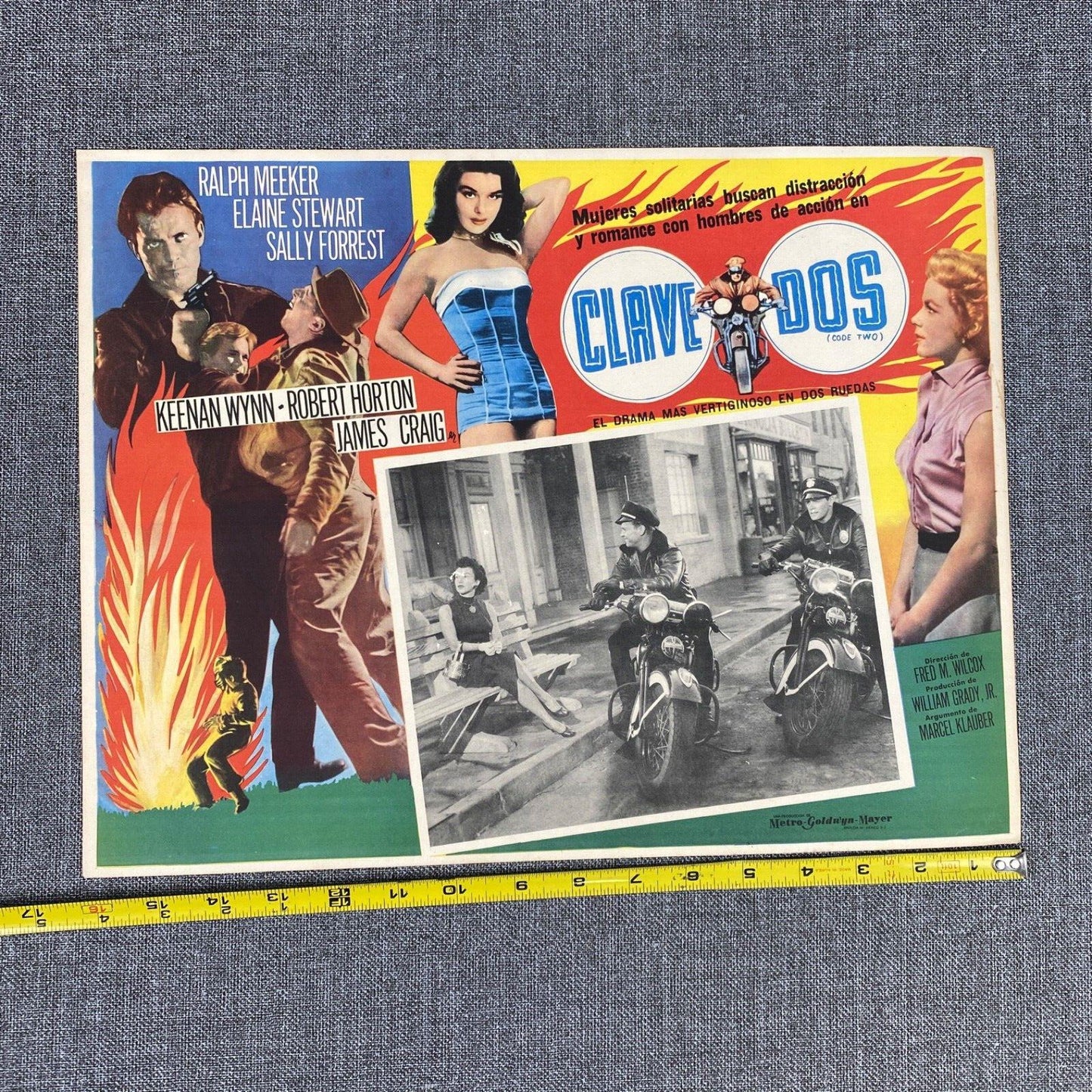 Clave Dos "Code Two" 1953 Vintage Movie Lobby Card Motorcycle Cops 16" x 12"