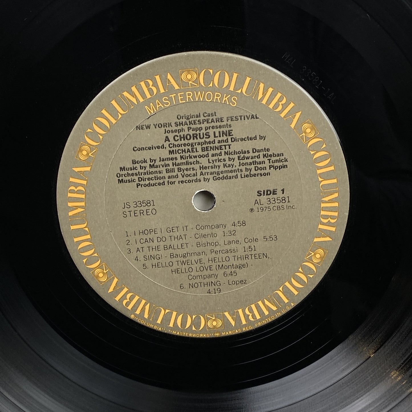 A Chorus Line Broadway Musical M. Bennett Columbia Masterworks Vinyl Record 1975