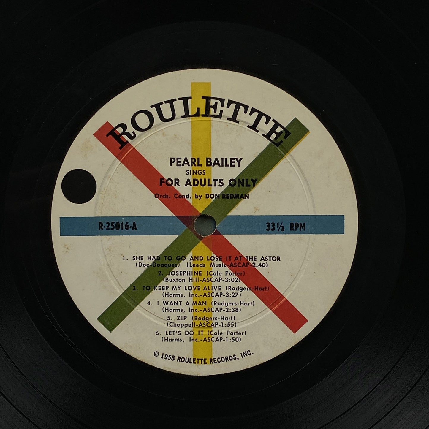 Pearl Bailey Sings for Adults Only Vinyl Record Roulette Records 1958 - VG