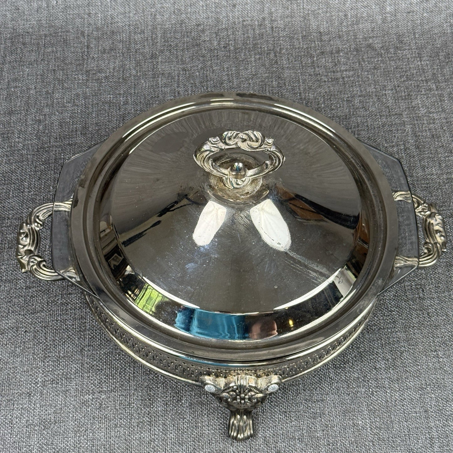 Silver Plated Three Footed Chafing Dish Casserole Warmer Marinex Glass Bake Dish