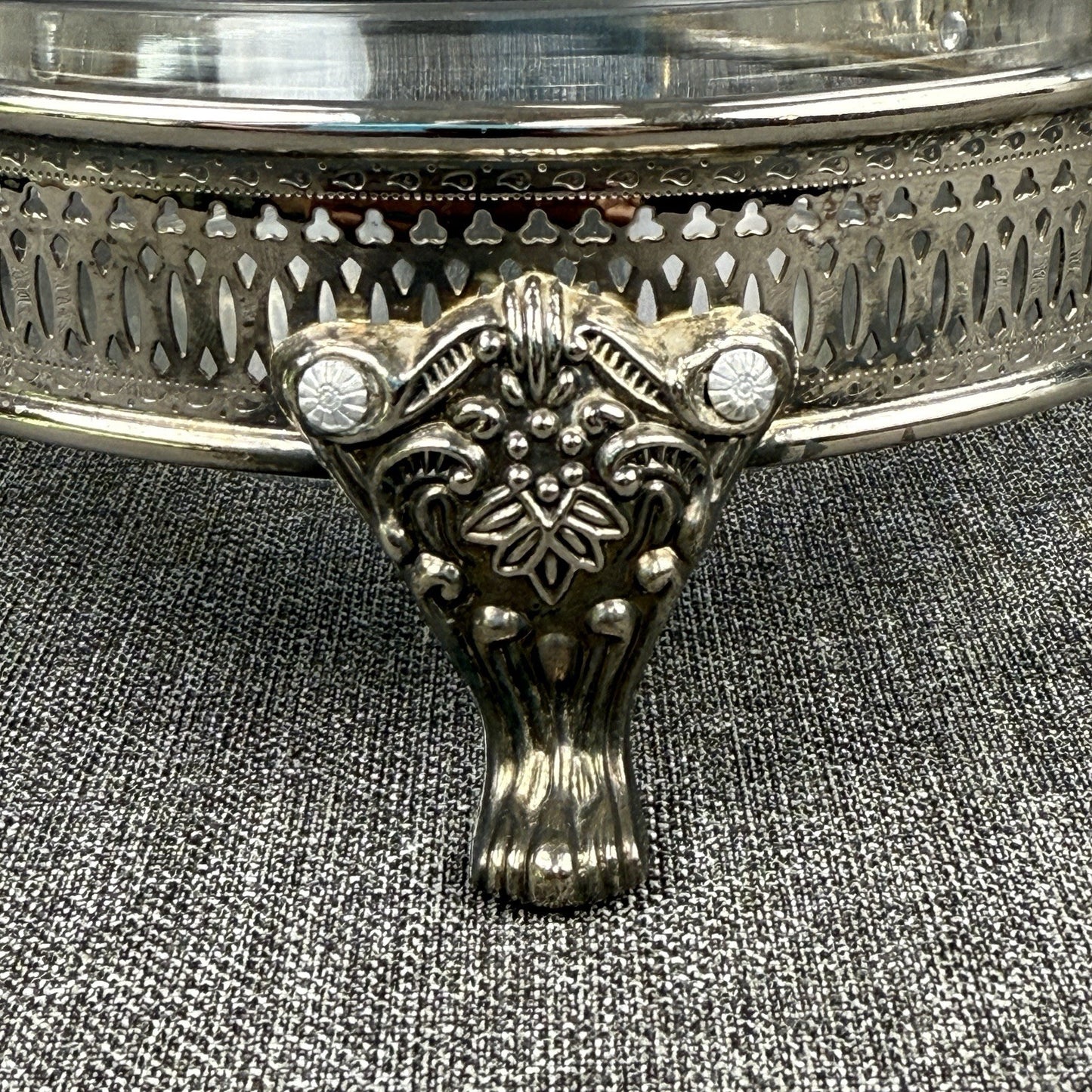 Silver Plated Three Footed Chafing Dish Casserole Warmer Marinex Glass Bake Dish