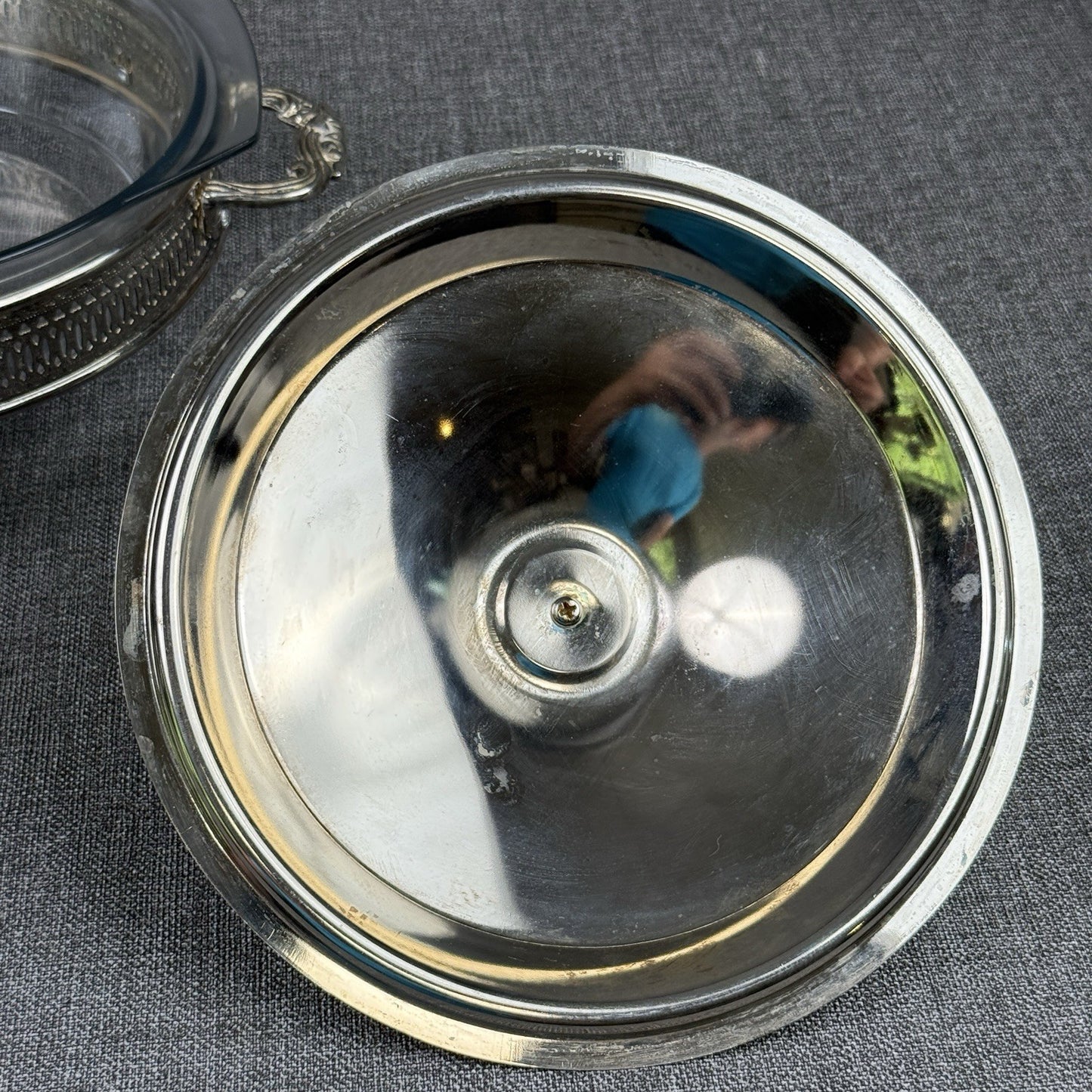 Silver Plated Three Footed Chafing Dish Casserole Warmer Marinex Glass Bake Dish