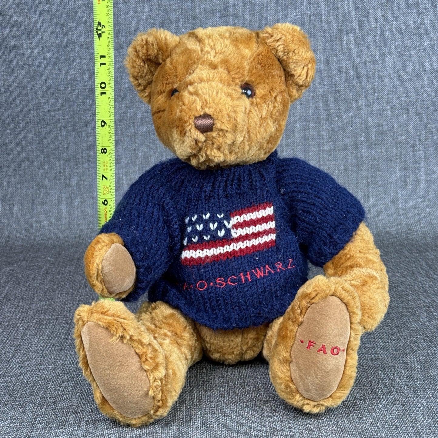 FAO Schwarz 16” Brown Teddy Bear Plush with Sweater American Flag