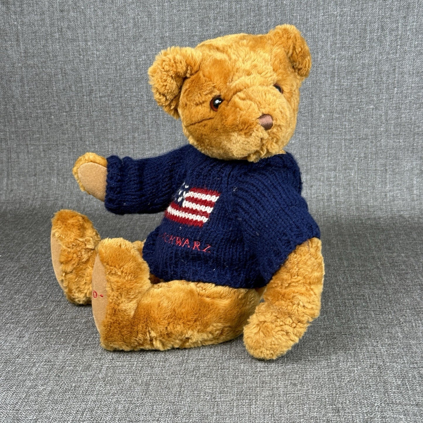 FAO Schwarz 16” Brown Teddy Bear Plush with Sweater American Flag