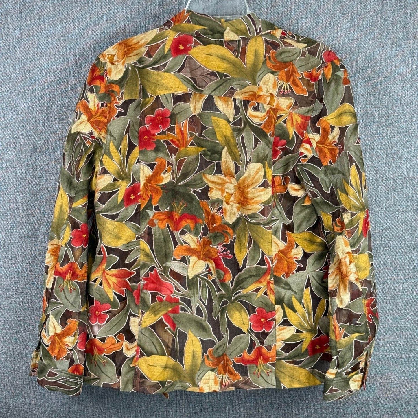Alfred Dunner 12P Petite Floral Button Down Shirt Top Blouse Green Red