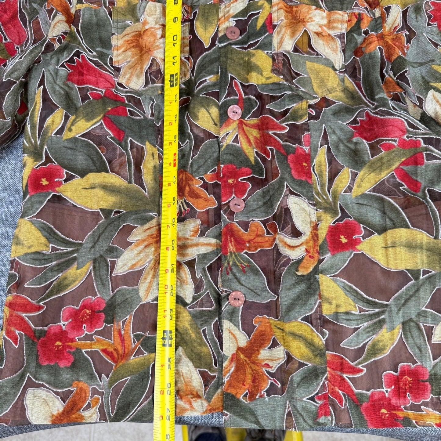 Alfred Dunner 12P Petite Floral Button Down Shirt Top Blouse Green Red