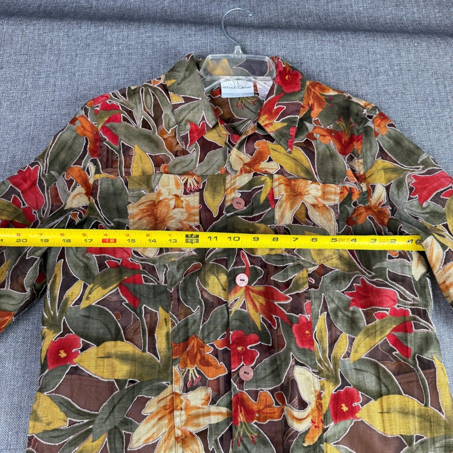Alfred Dunner 12P Petite Floral Button Down Shirt Top Blouse Green Red