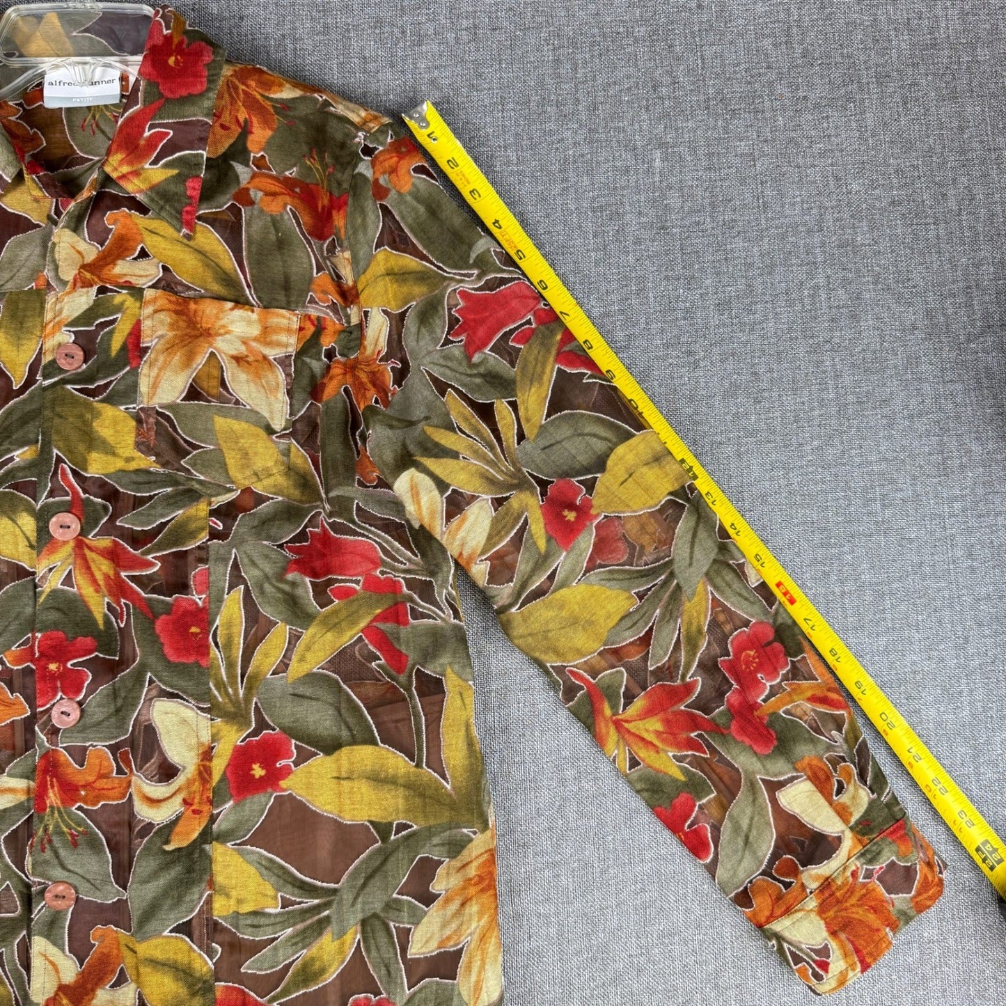 Alfred Dunner 12P Petite Floral Button Down Shirt Top Blouse Green Red