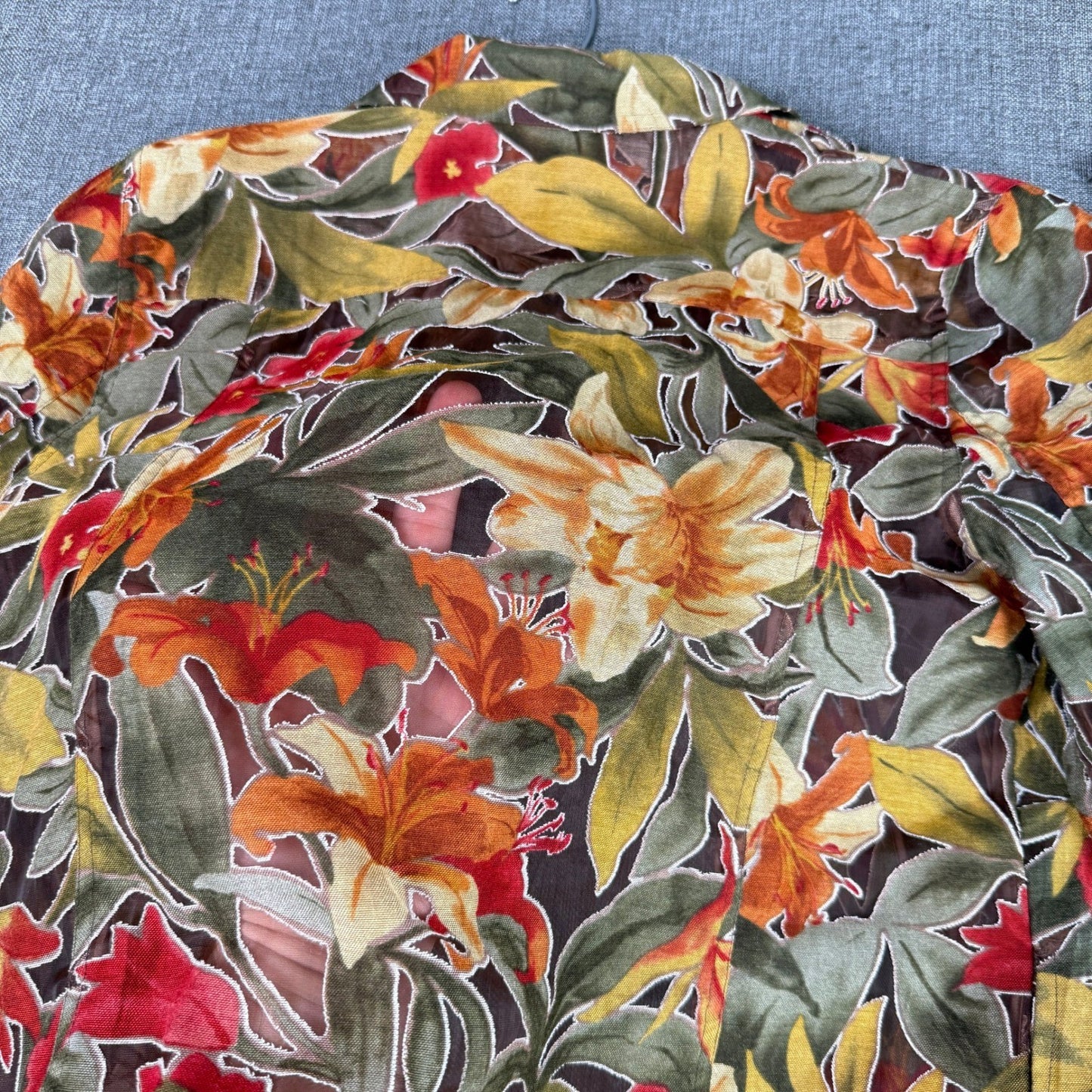 Alfred Dunner 12P Petite Floral Button Down Shirt Top Blouse Green Red