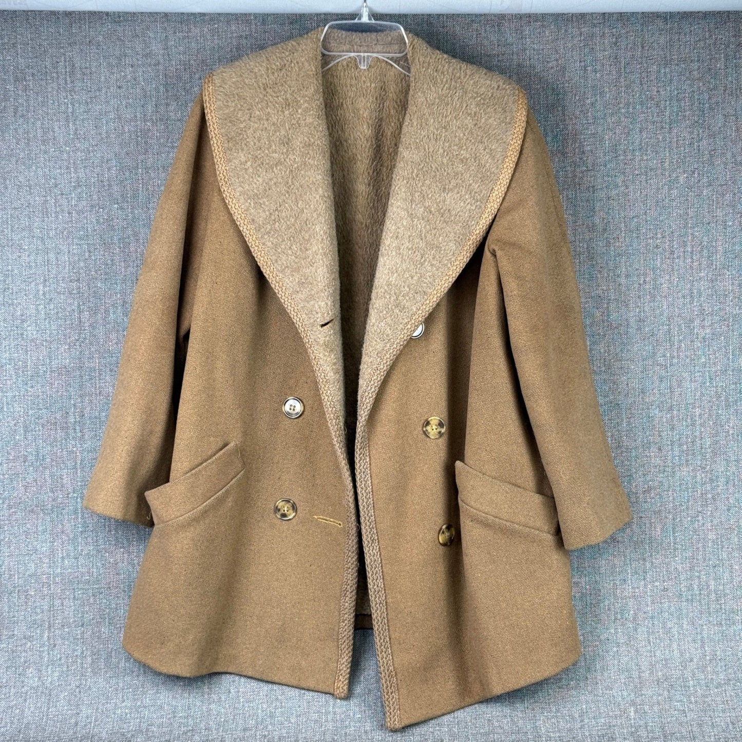 Vintage Wool Blend Double Breasted Car Coat with Shawl Collar - Retro Style