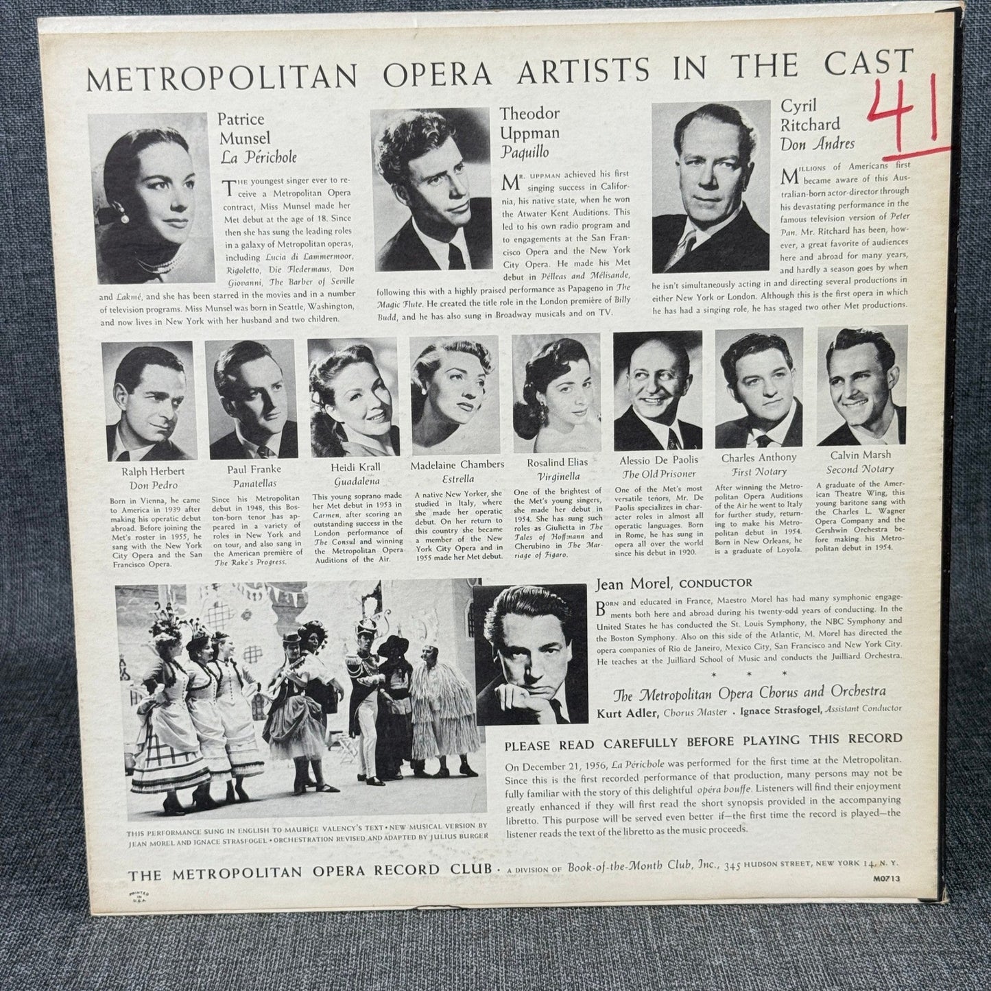 Offenbach La Perichole Metropolitan Opera Record Club LP Album
