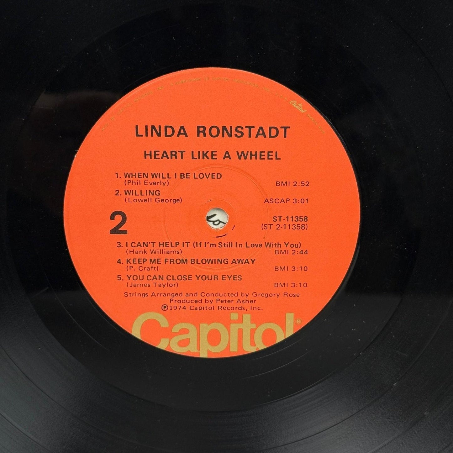 Linda Ronstadt Heart Like a Wheel Vinyl Record Album 1974 ST-11358 - EXCELLENT
