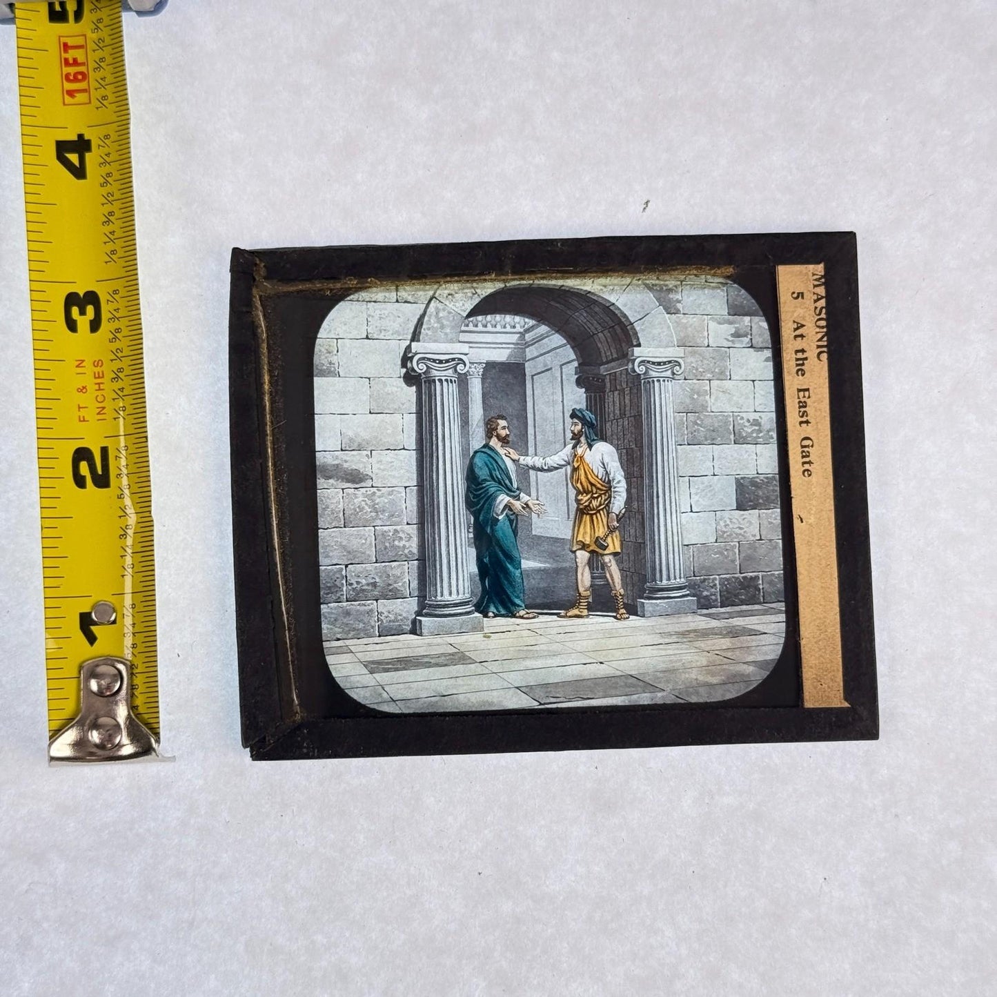 RARE 4 Antique Masonic Magic Lantern Slides Floor, Gates Hand-Colored c.1890
