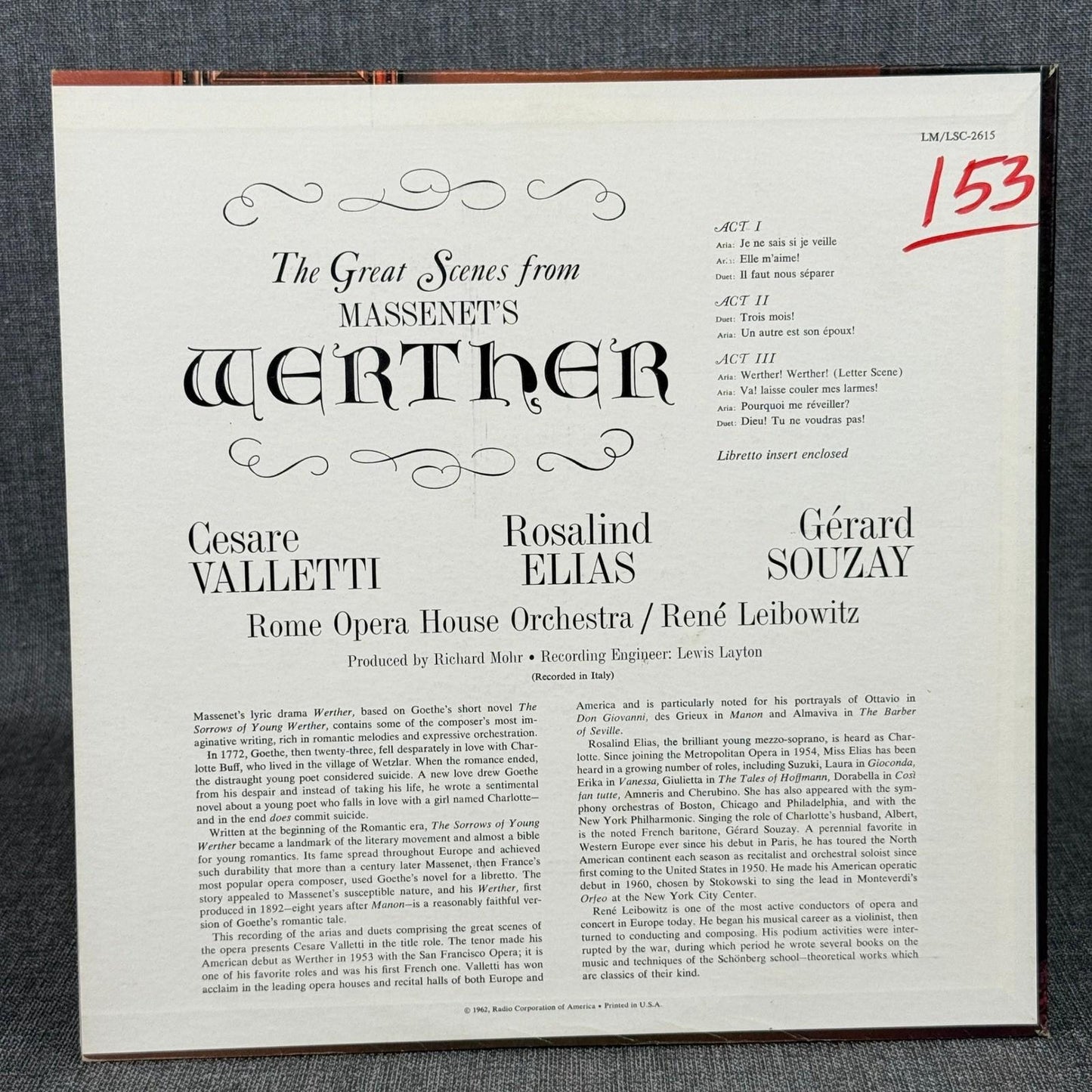 Werther Opera Record Massenet Great Scenes Metropolitan Opera RCA Living Stereo