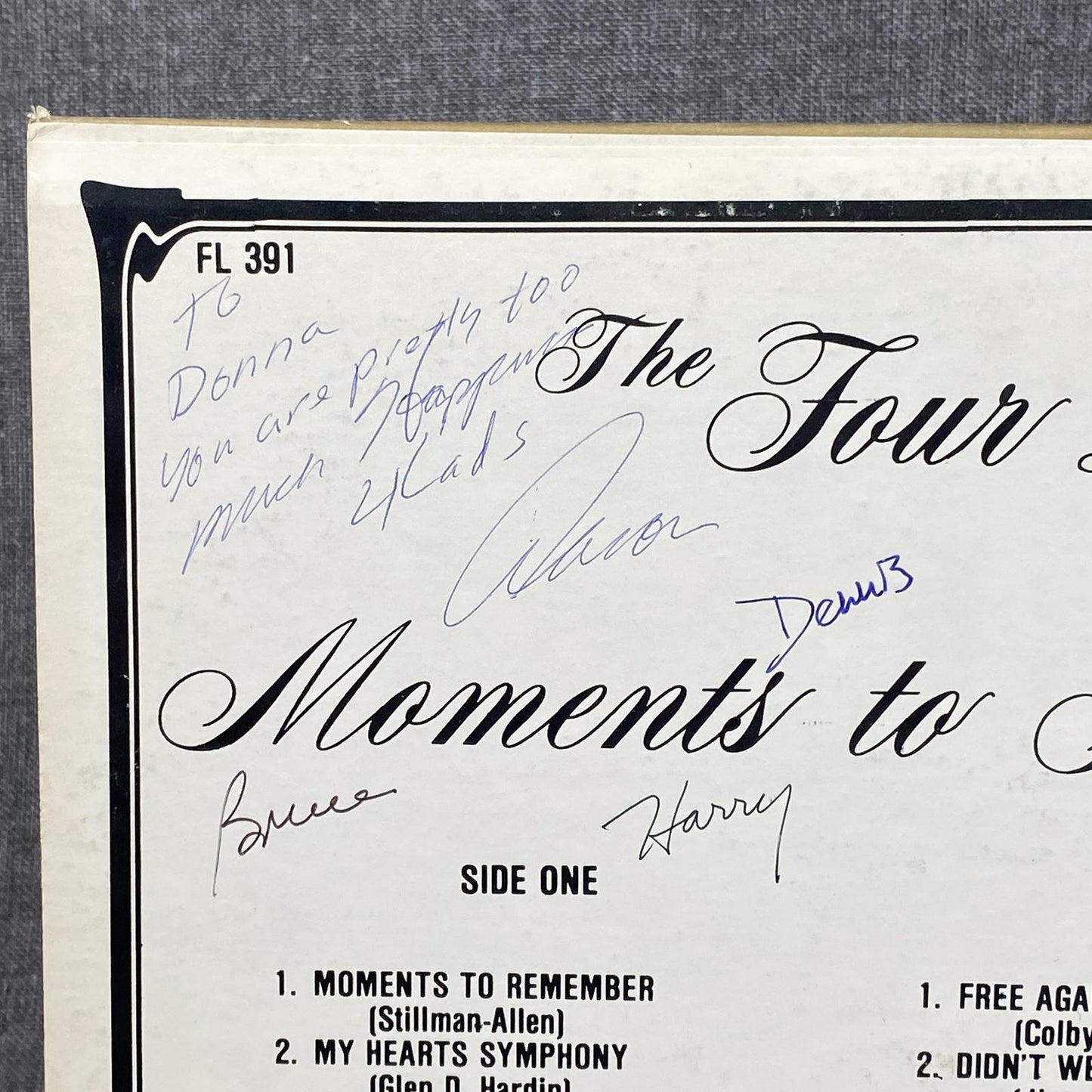 SIGNED THE FOUR LADS Moments To Remember Vinyl LP Franklynn FL 391 NM