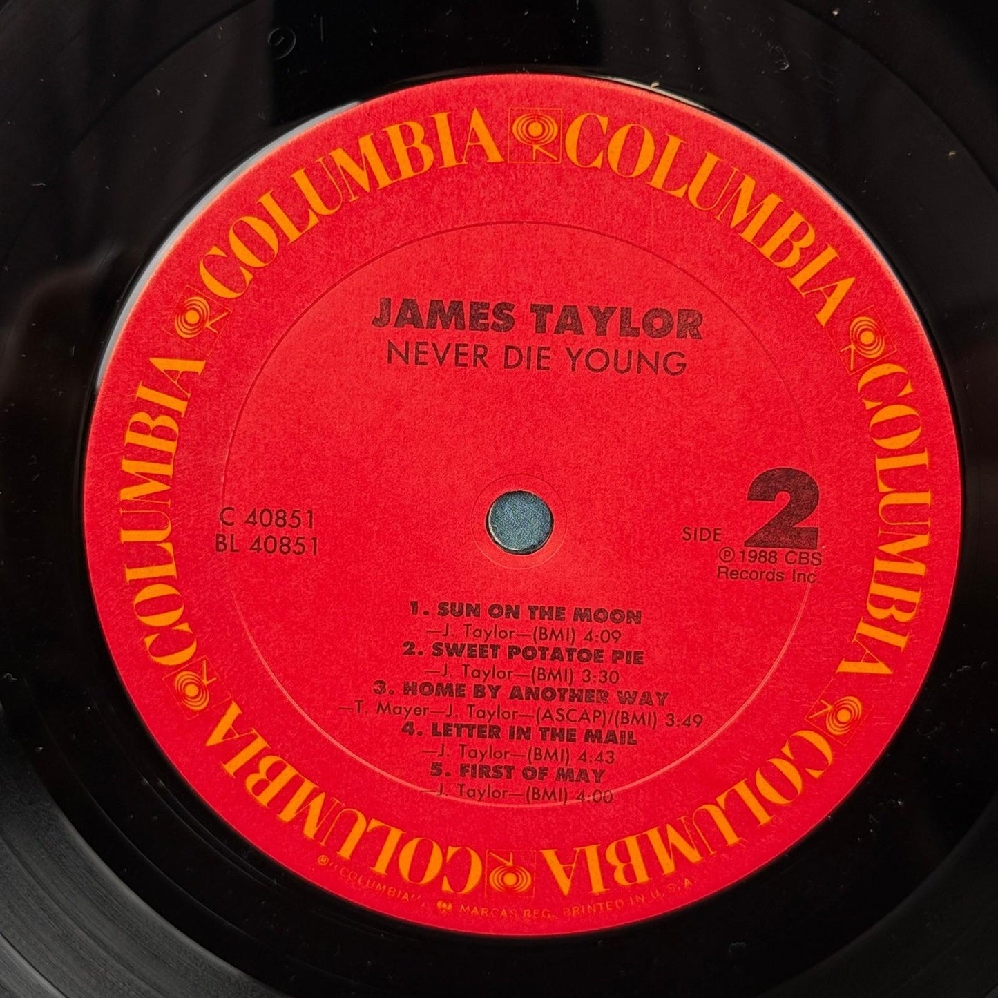 James Taylor Never Die Young Vinyl Record LP 12"1988 -NEAR MINT