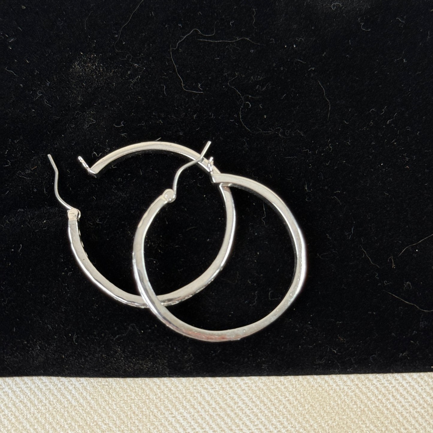 1.5" Silver Color Hoop Earrings with Small Rhinestones