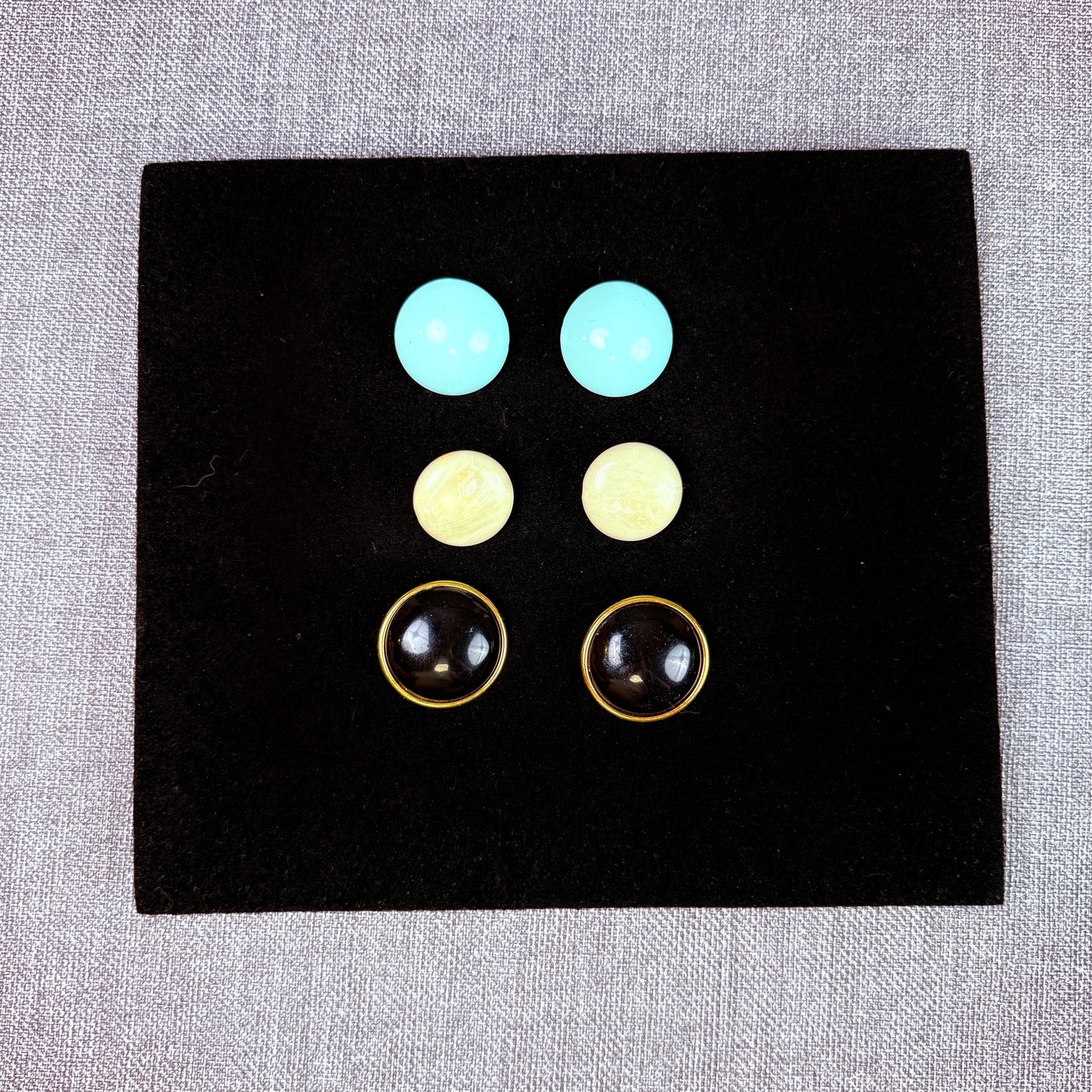 Lot of 3 Vintage 80s Circle Earrings White, Blue, Black
