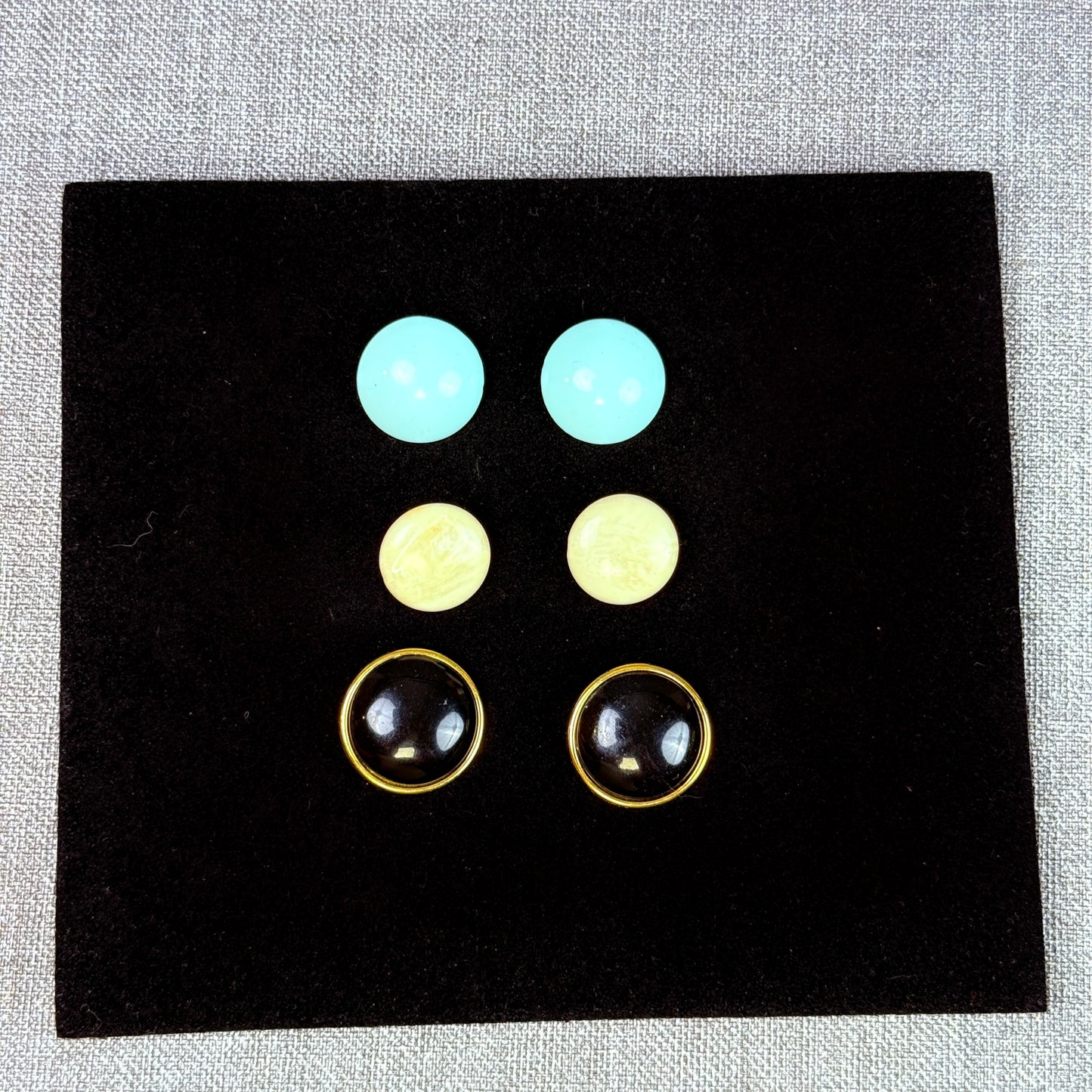 Lot of 3 Vintage 80s Circle Earrings White, Blue, Black