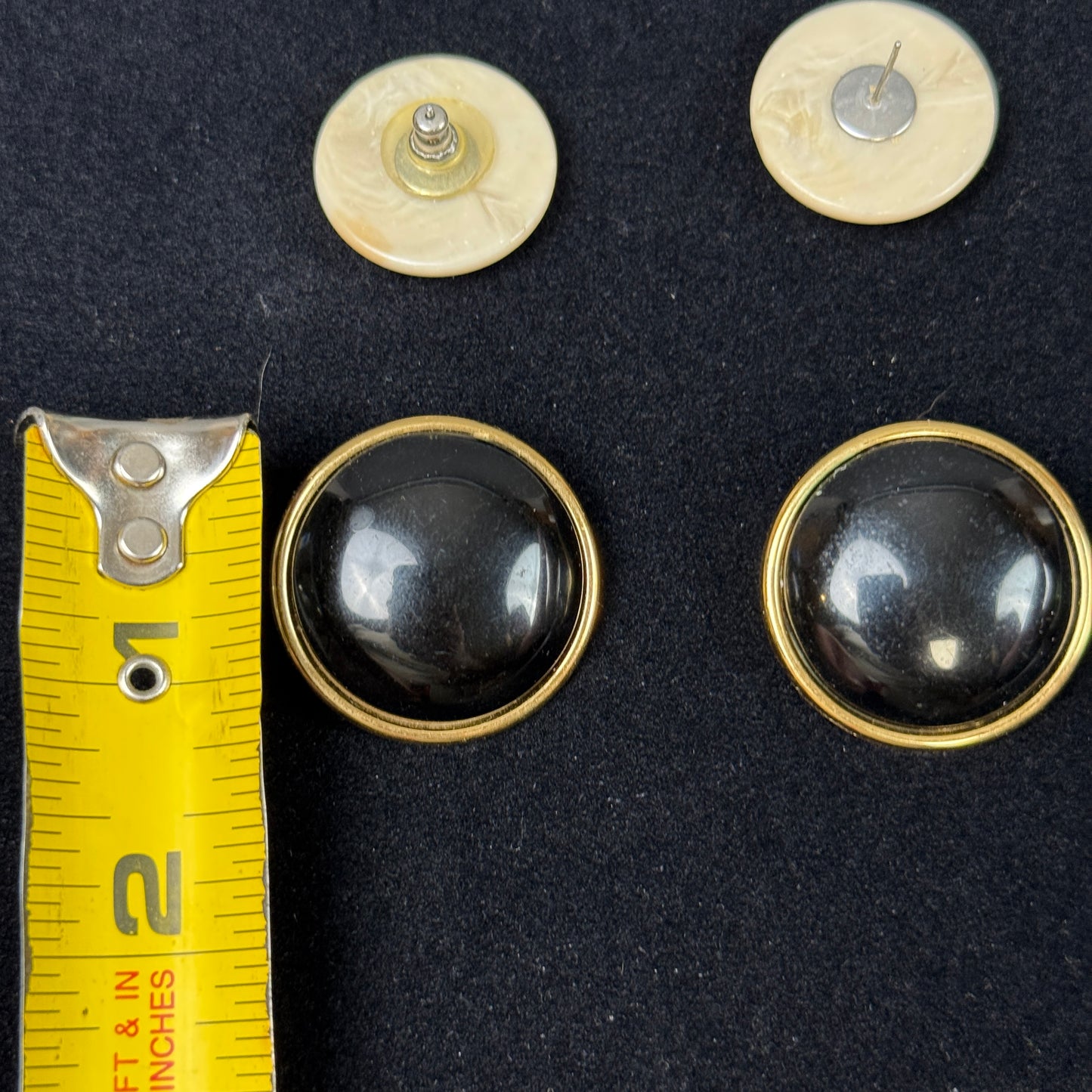 Lot of 3 Vintage 80s Circle Earrings White, Blue, Black