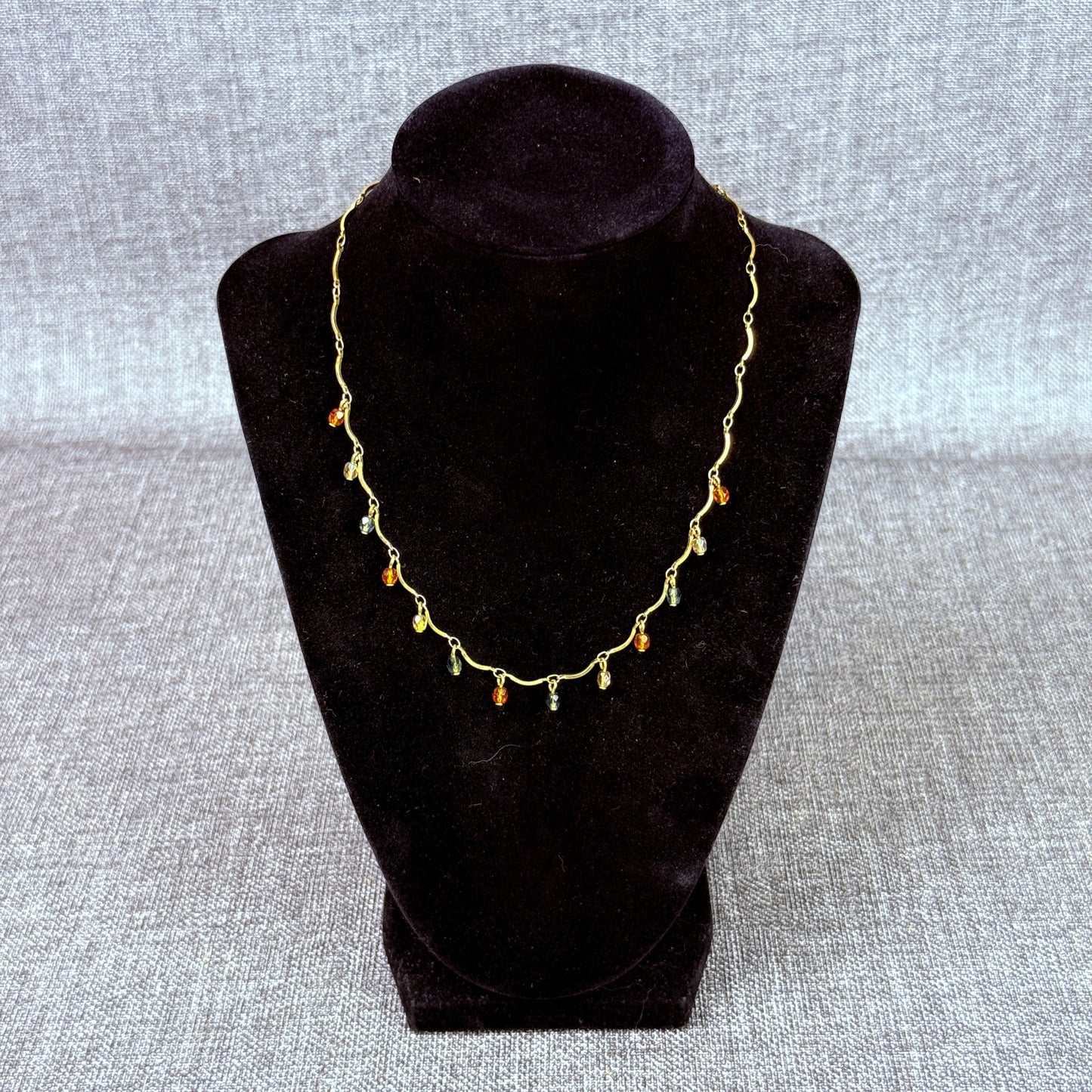 Necklace Gold Color with Colorful Teardrop accents 16"