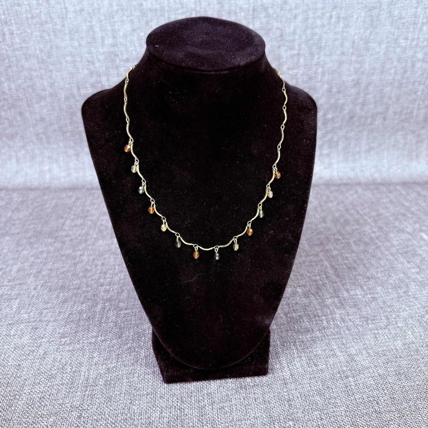 Necklace Gold Color with Colorful Teardrop accents 16"