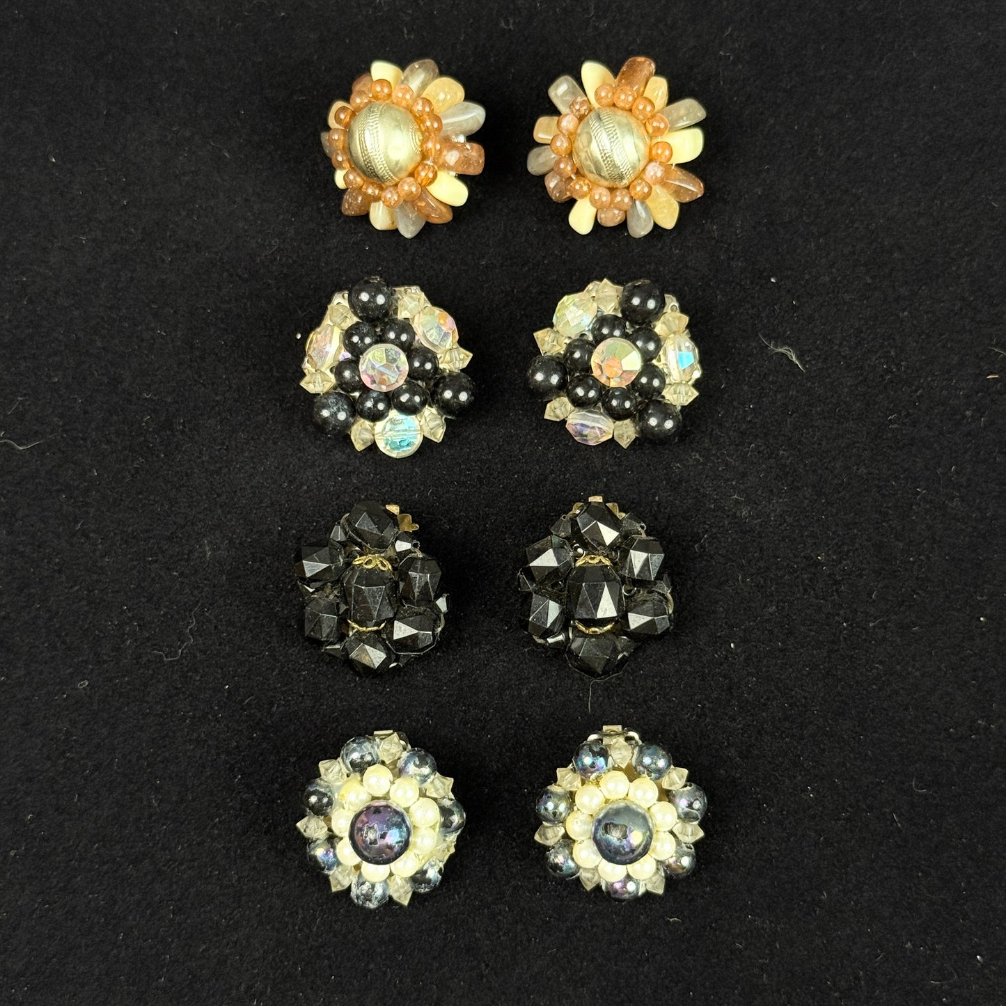 Lot of 4 Vintage Clip On Cluster Earrings