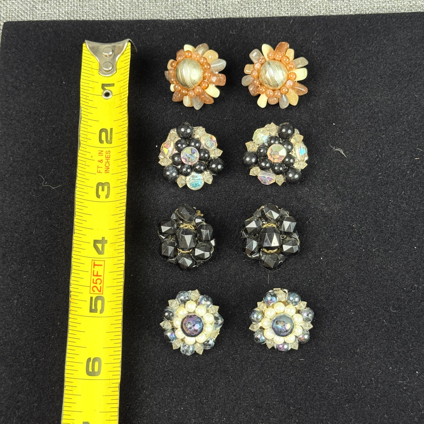 Lot of 4 Vintage Clip On Cluster Earrings