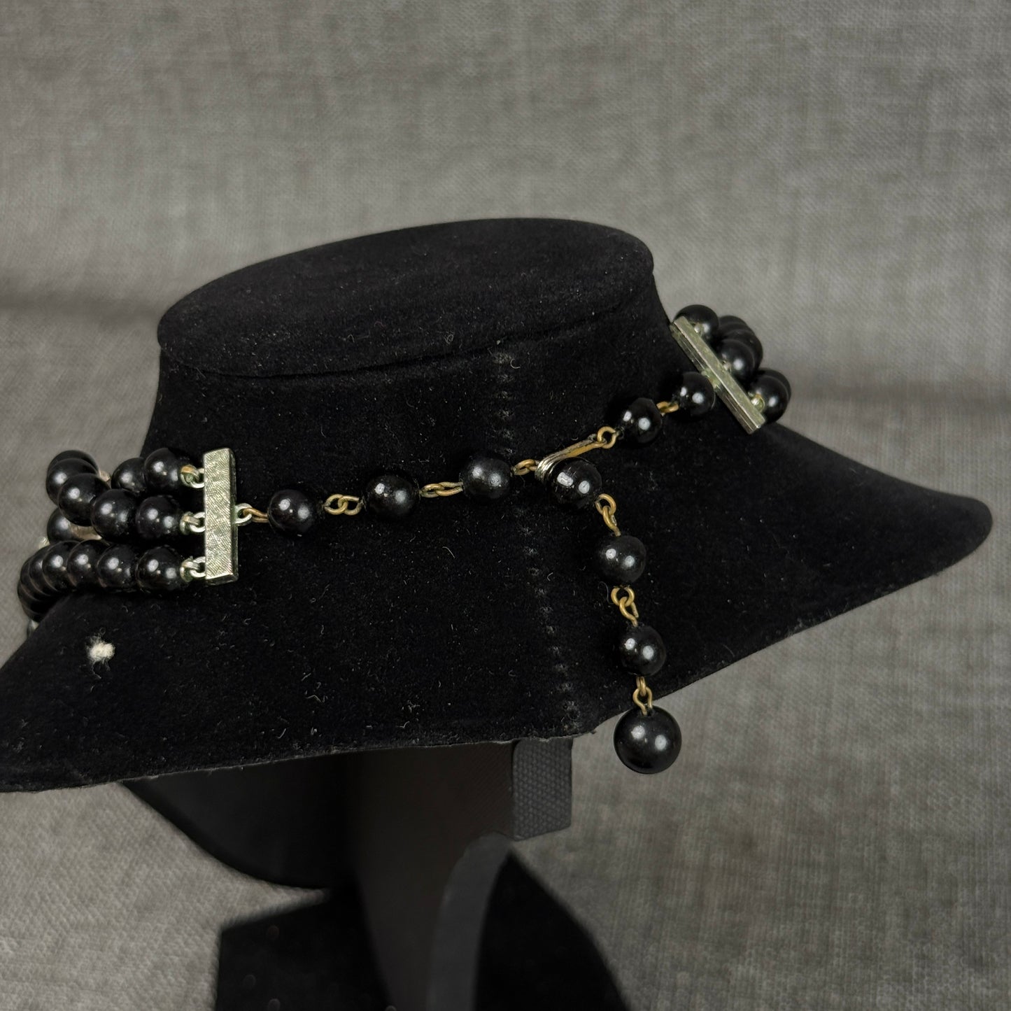 Necklace Triple Strand Black Beaded Set 16" - 18"