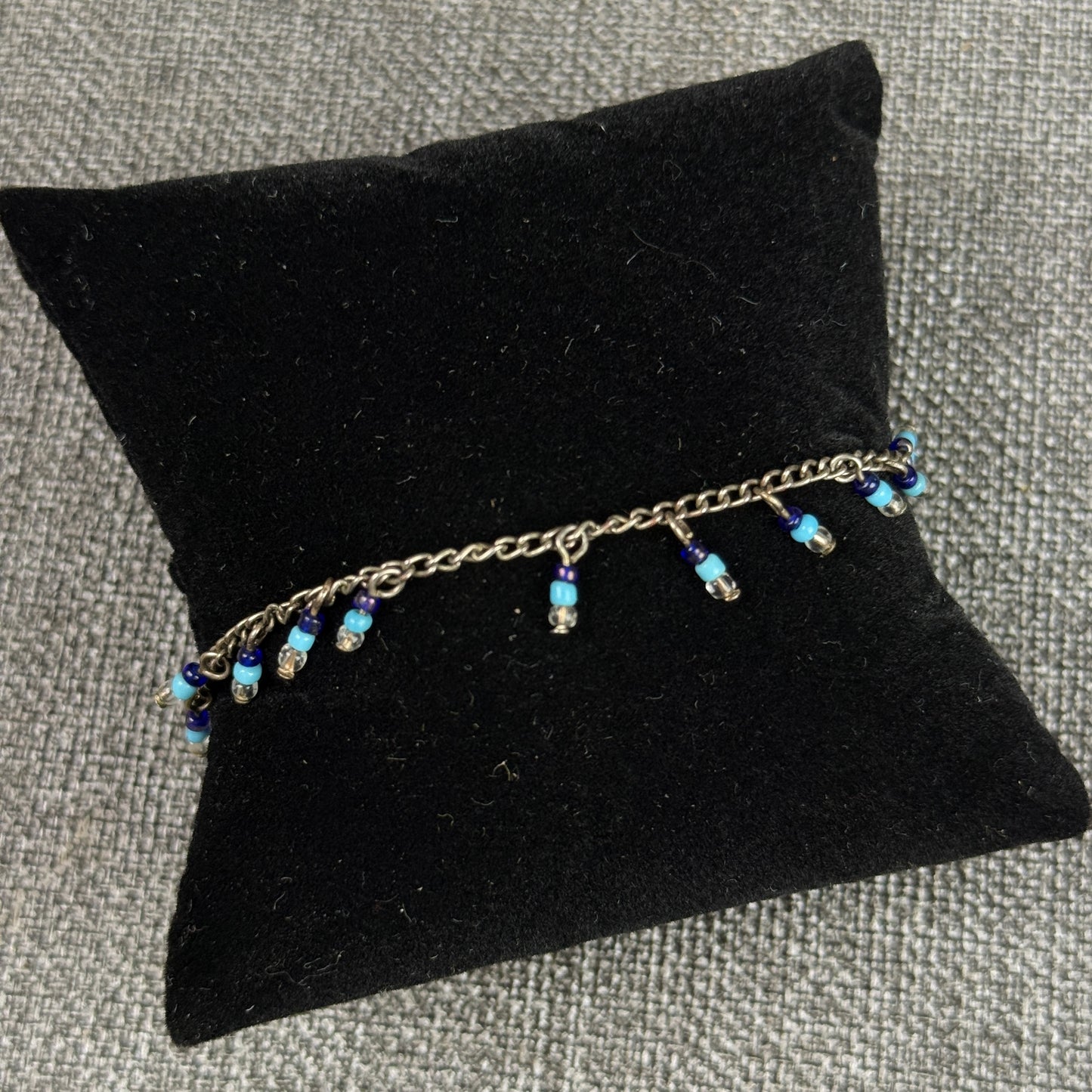 Silver Color and Blue Anklet 10"