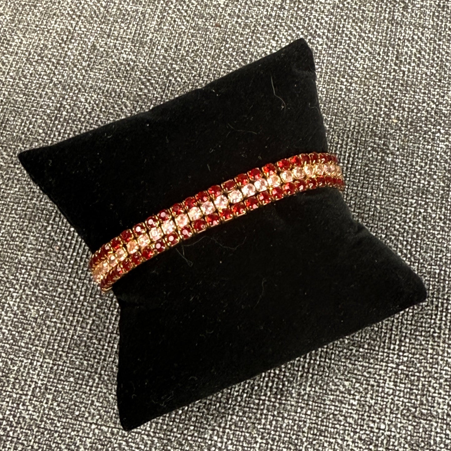Vintage Rhinestone Bracelet Red and Pink 7"