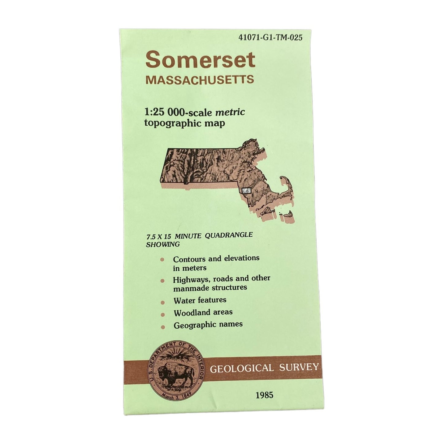 USGS Topographic Map 1985 Survey 30"x60" MA Somerest 41071-G1-TM-025