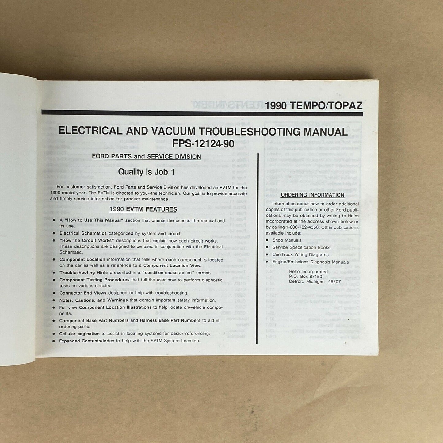 1990 Ford Tempo/Topaz Electrical and Vacuum Trouble Shooting Manual