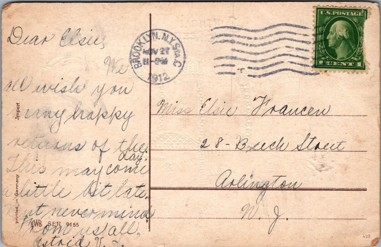 Birthday Greetings Steam Loco, Antique 1912 Postcard (Train)