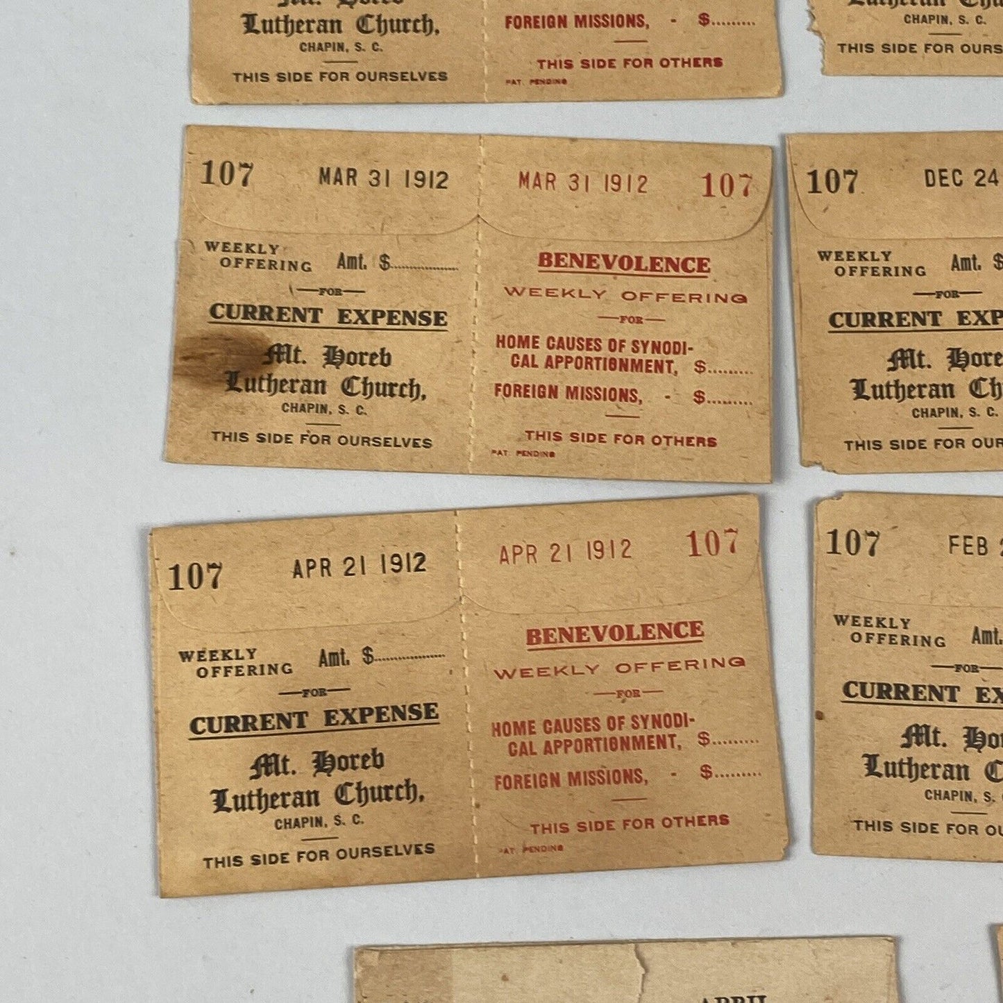 Lutheran Church Weekly Offering and Benevolence Envelopes Lot, Chapin SC, 1912