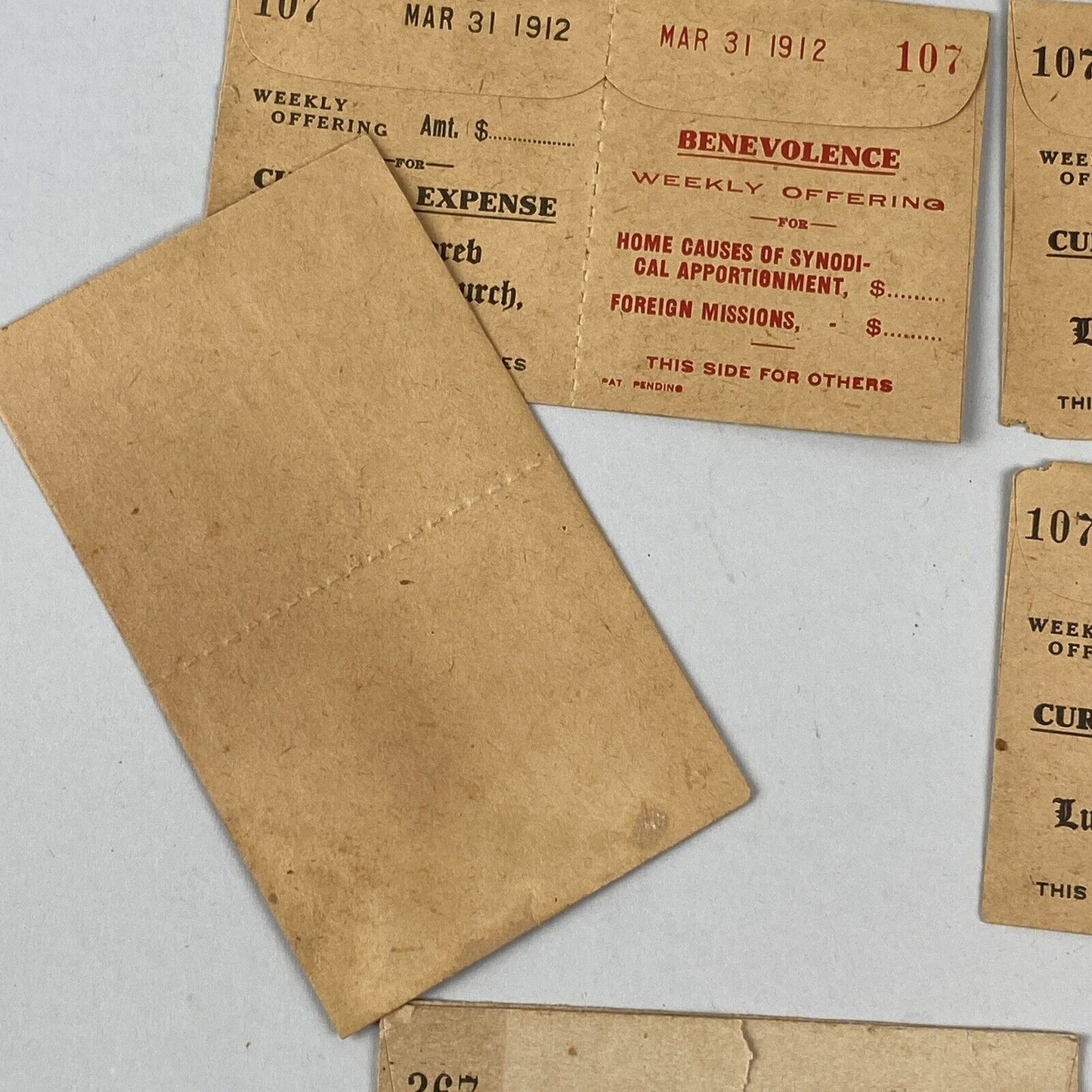 Lutheran Church Weekly Offering and Benevolence Envelopes Lot, Chapin SC, 1912