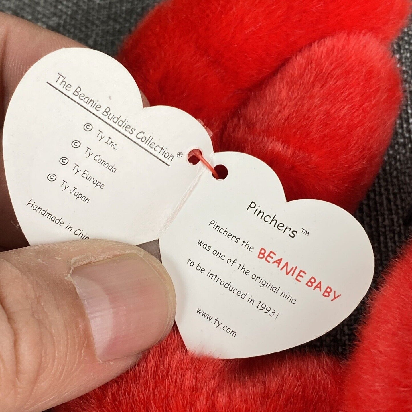 Ty Beanie Baby - Pinchers The Lobster 1993 Plush 14" long EXCELLENT